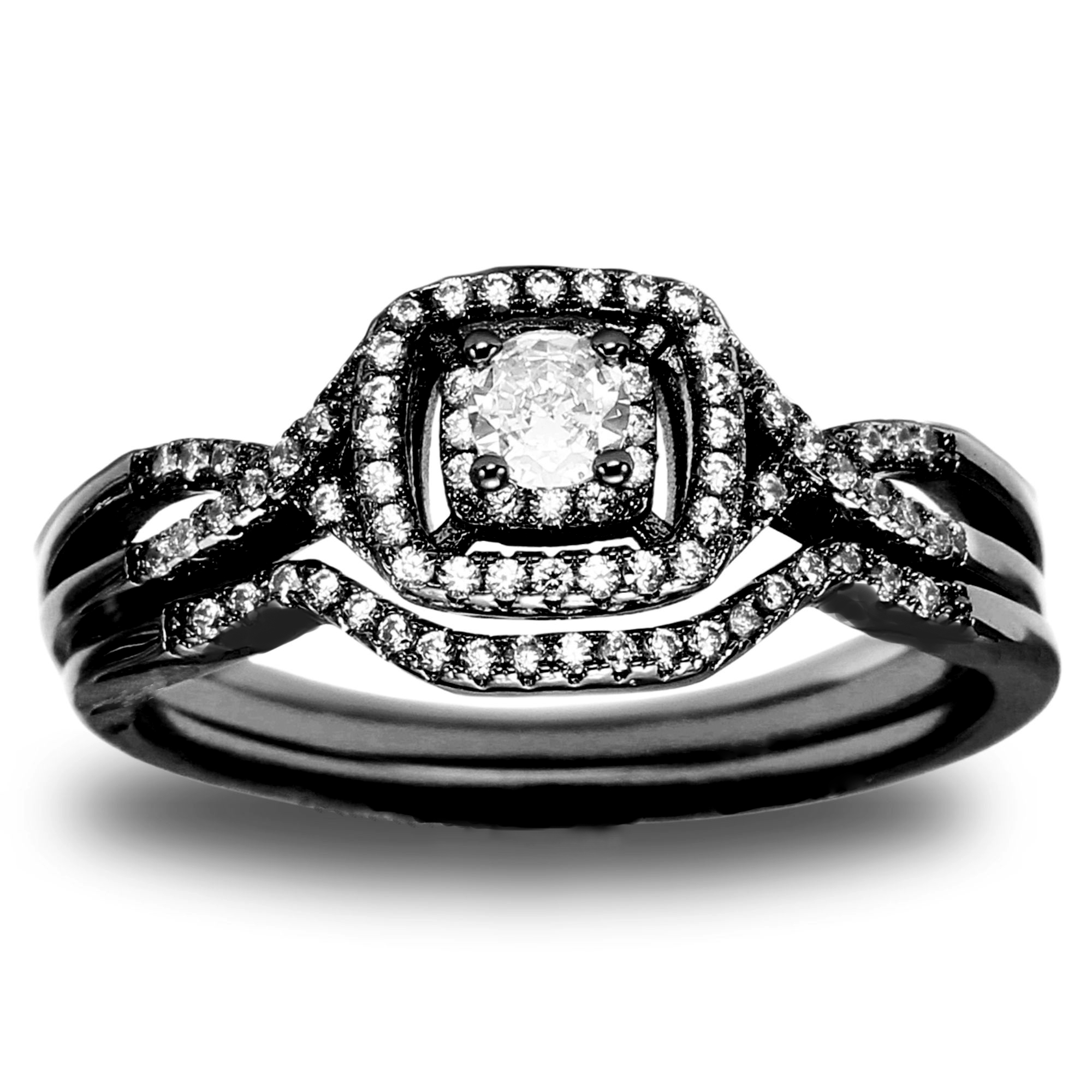 Wedding Ring Set for Women Halo CZ White Gold Sterling Silver Engagement Ring - Picture 8 of 33