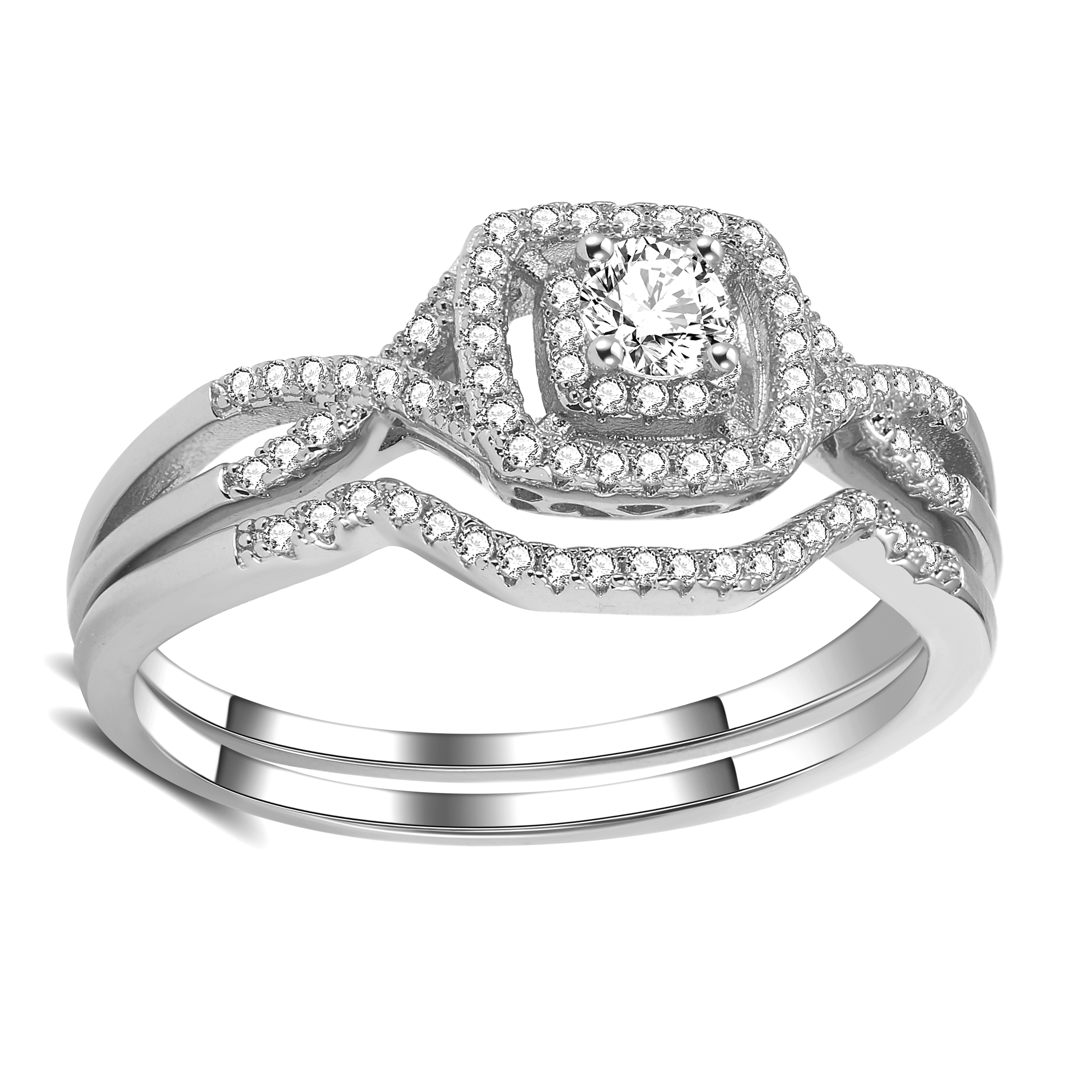 Wedding Ring Set for Women Halo CZ White Gold Sterling Silver Engagement Ring - Picture 23 of 33
