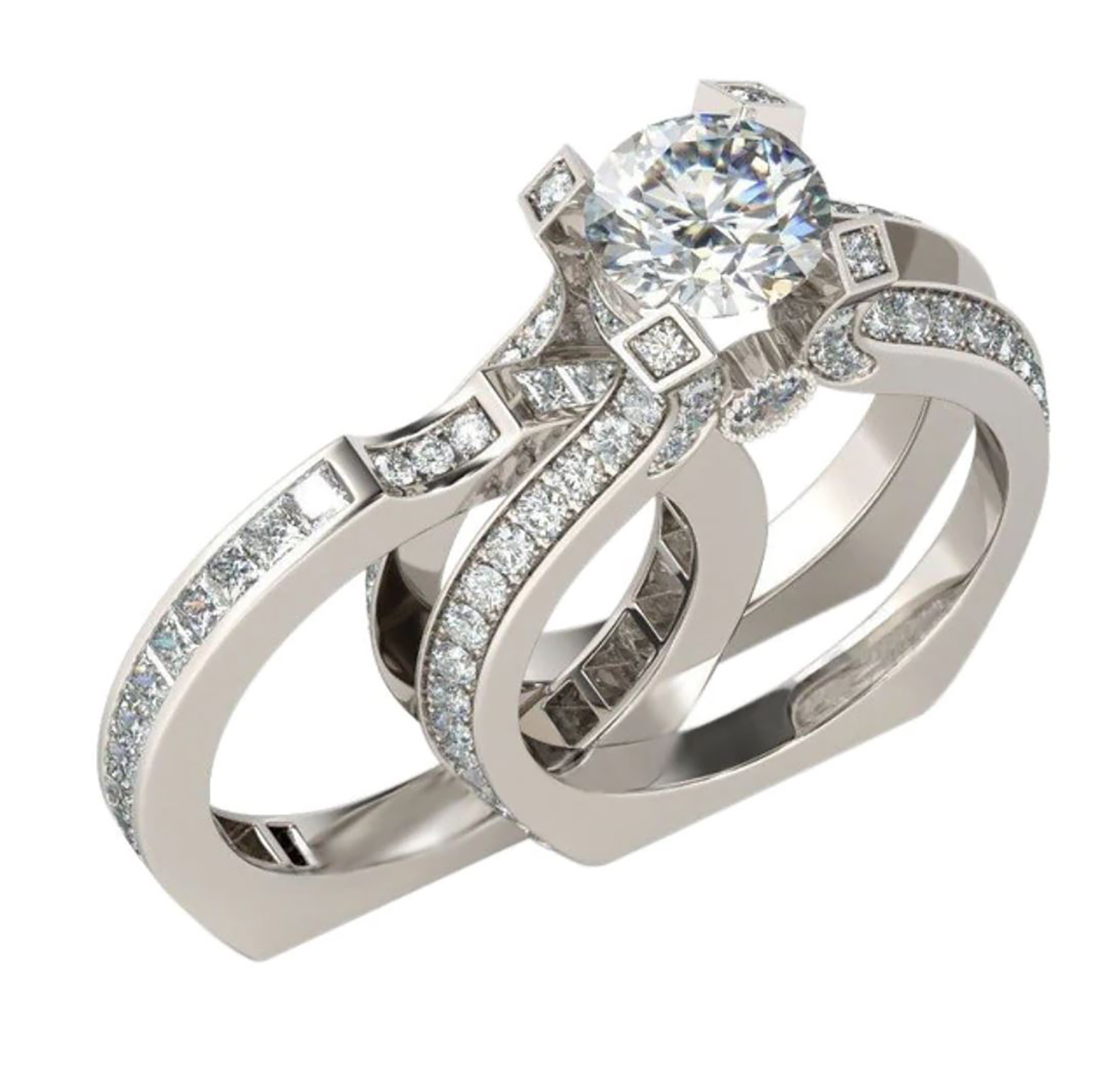 Skylar Bridal Set Band Inserts Engagement Ring Cz Womens Ginger Lyne Collection