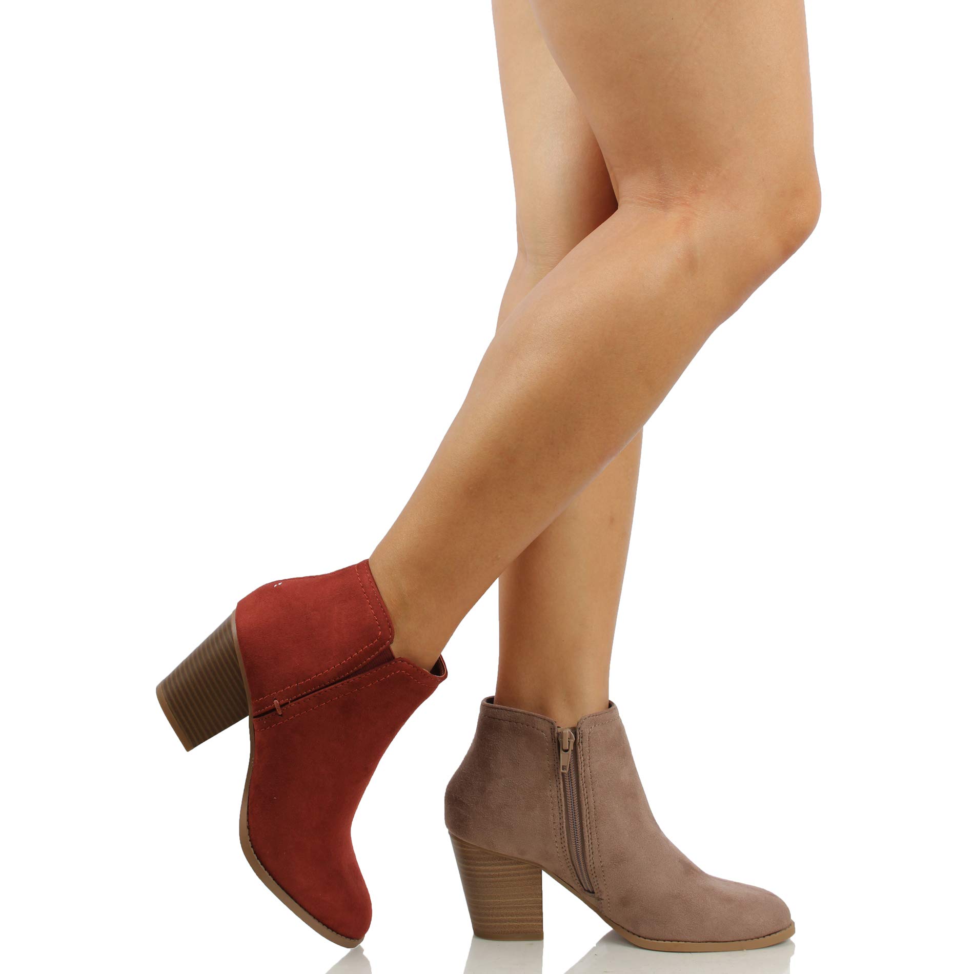 City Classified Women's Elastic Side V Cut Stacked Block Heel Ankle