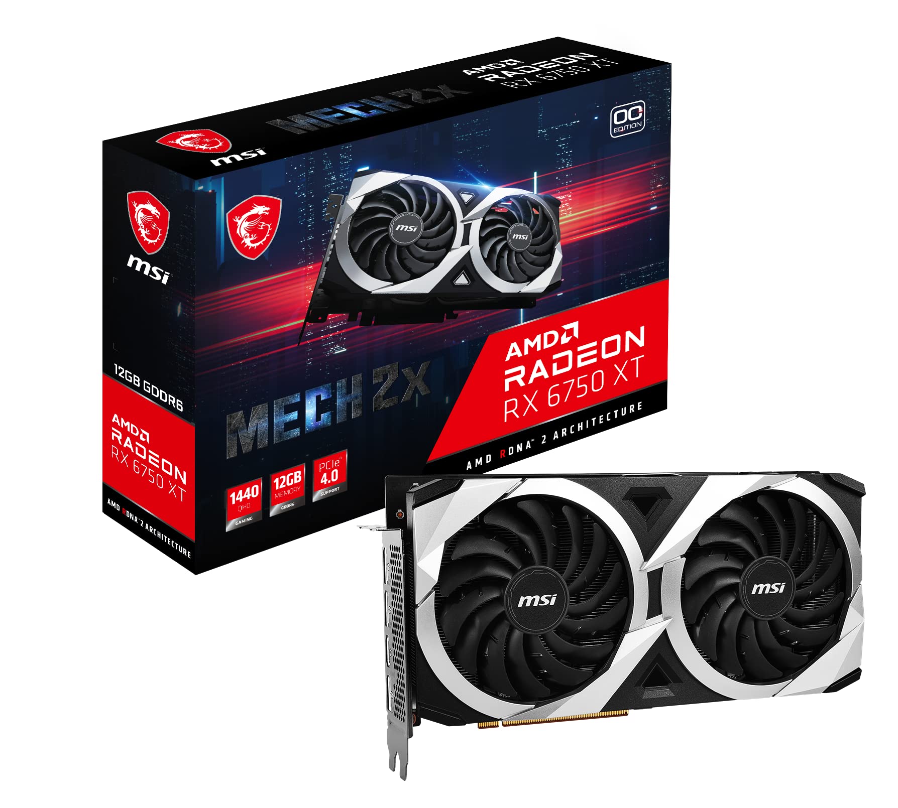 MSI Gaming Radeon RX 6750 XT 12GB GDDR6 MECH 2X OC Graphics Card