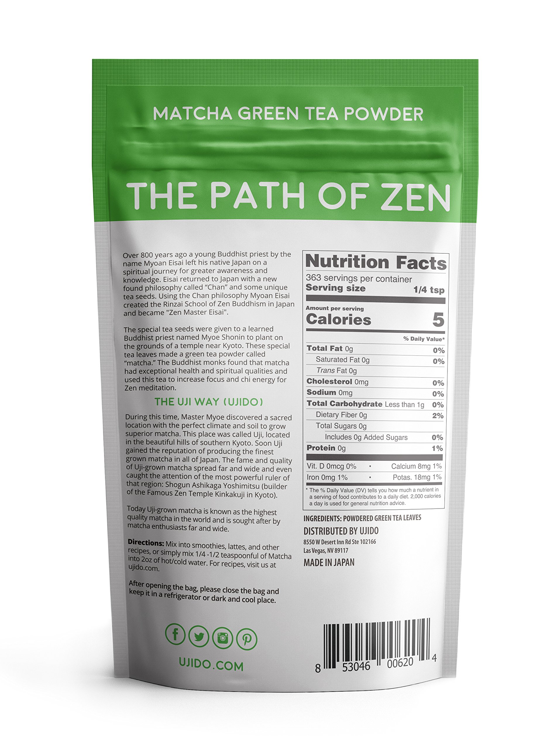 UJIDO JAPANESE MATCHA Green Tea Powder (16 oz) Culinary Smoothie