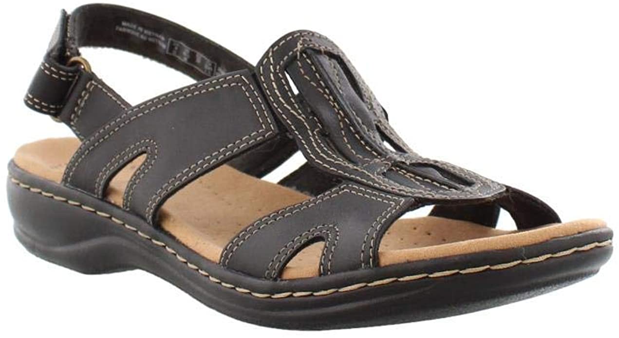 Clarks 26134309: Women's Leisa Skip Black Leather Flat Sandal | eBay