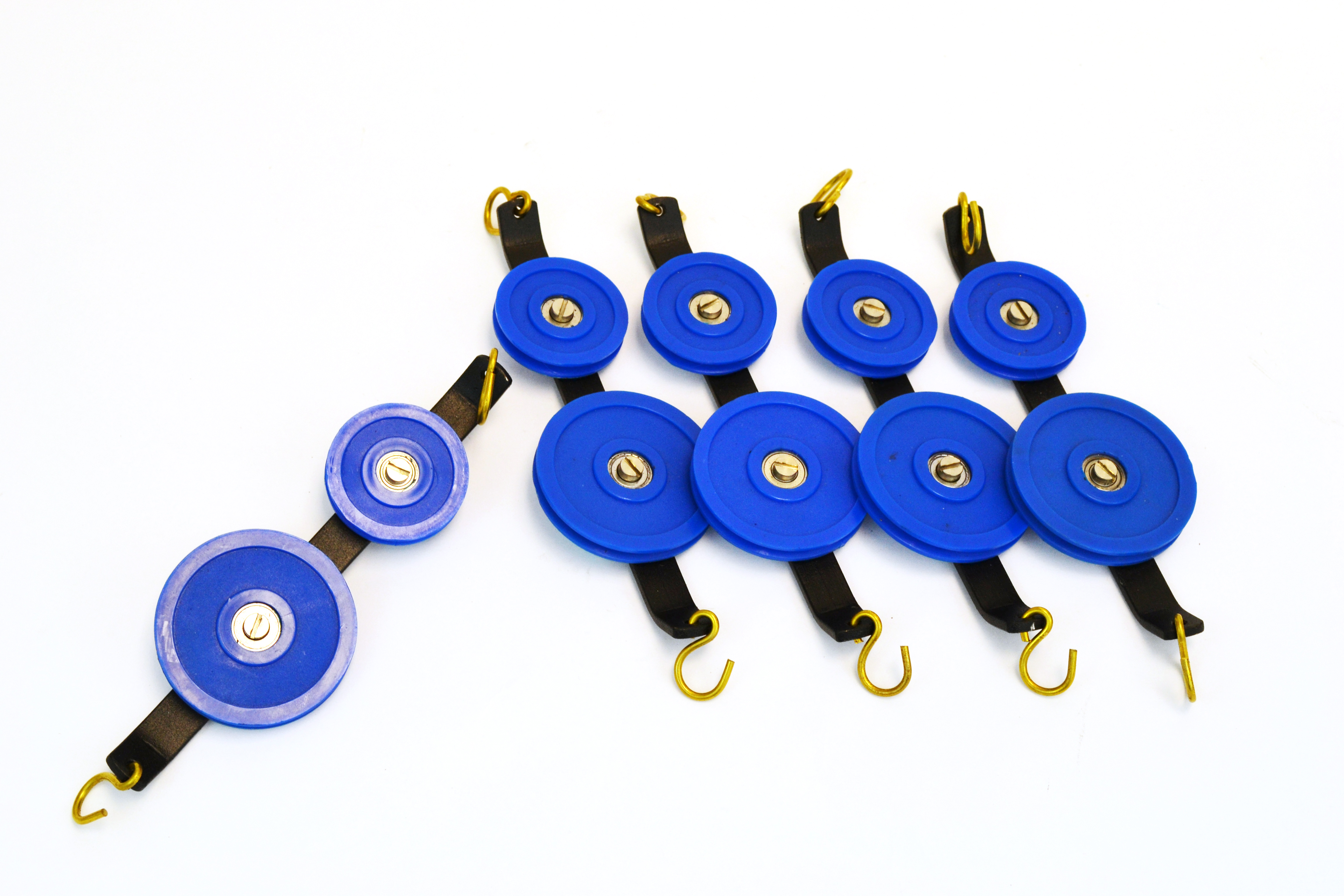 Set of 5 Plastic Pulleys, Double in Tandem, 38 and 50 mm Diameter, Low