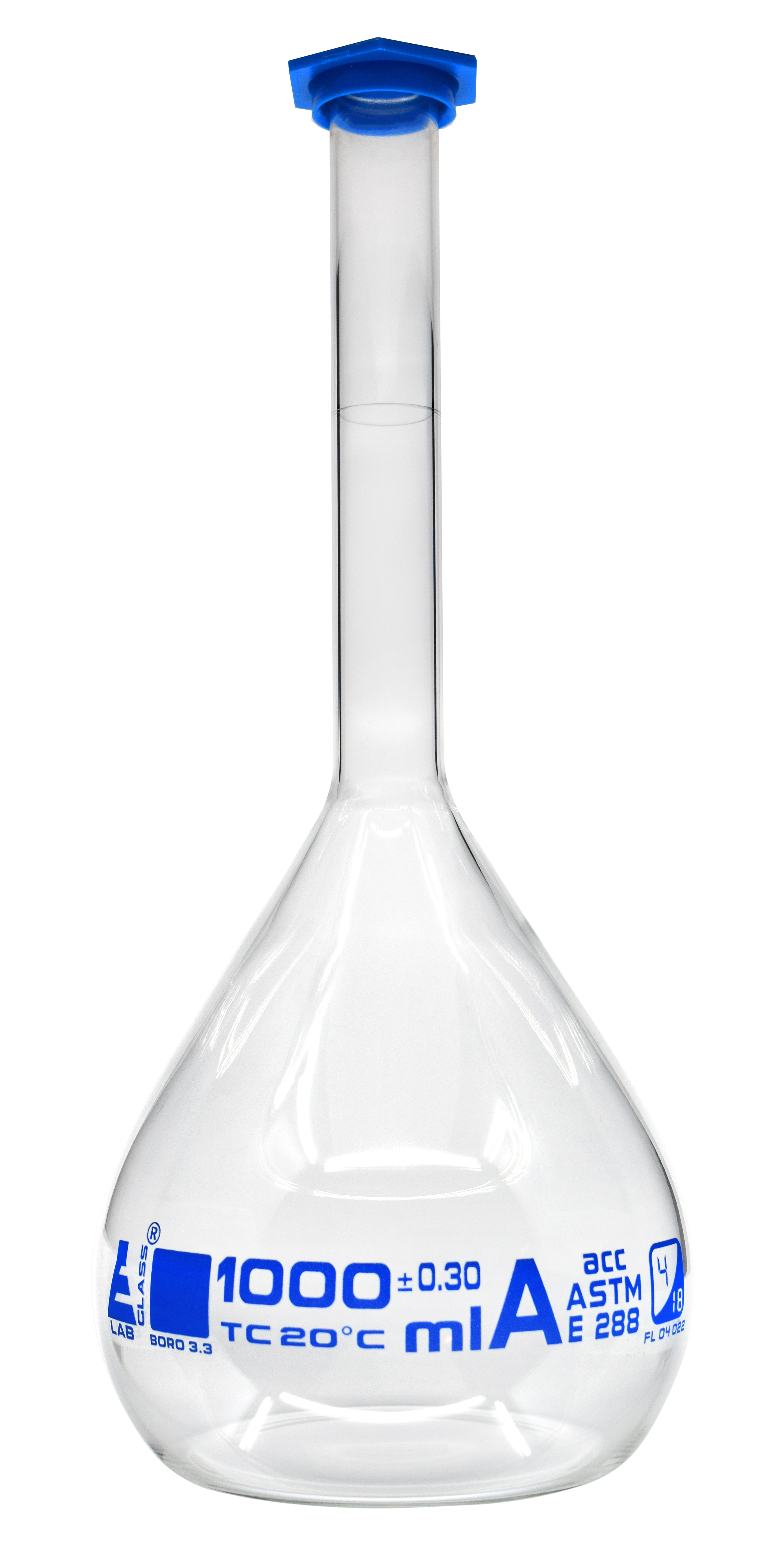 Volumetric Flask, 1000ml, Snap Cap Blue Graduation Mark Class A