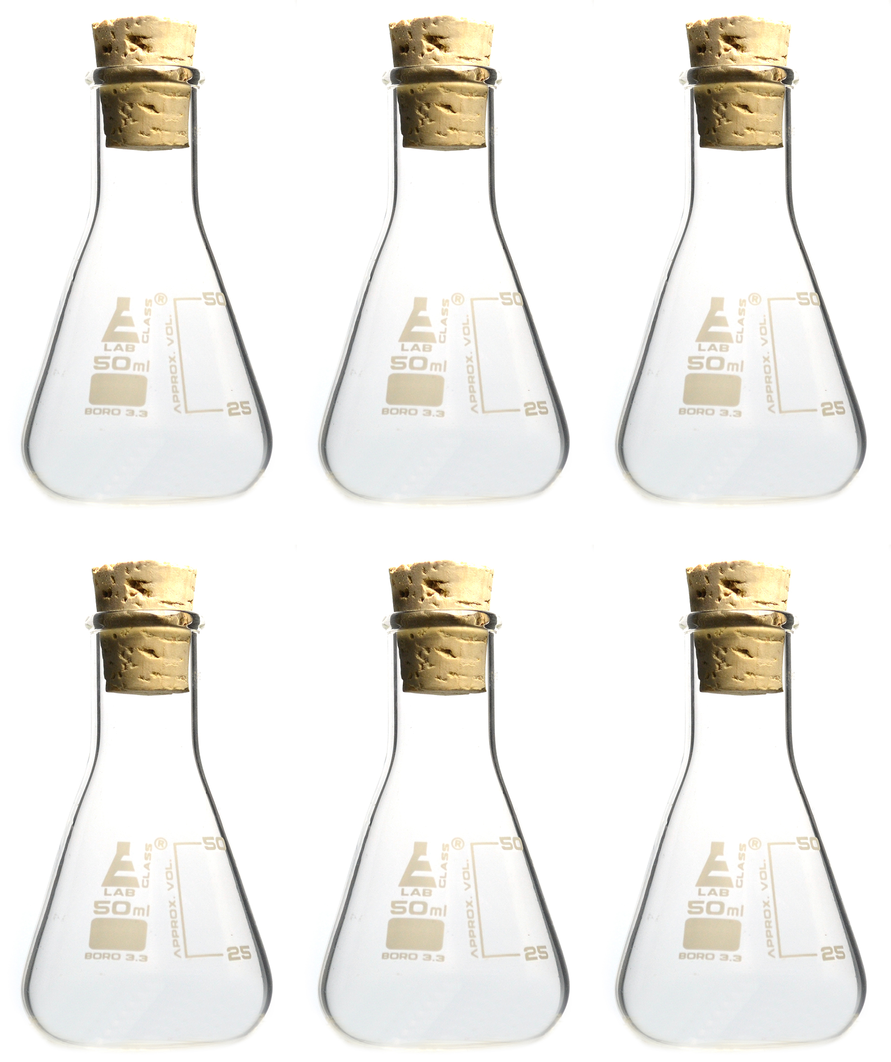 Pack of 6 Borosilicate Flasks with Cork Stoppers, 50mL eBay