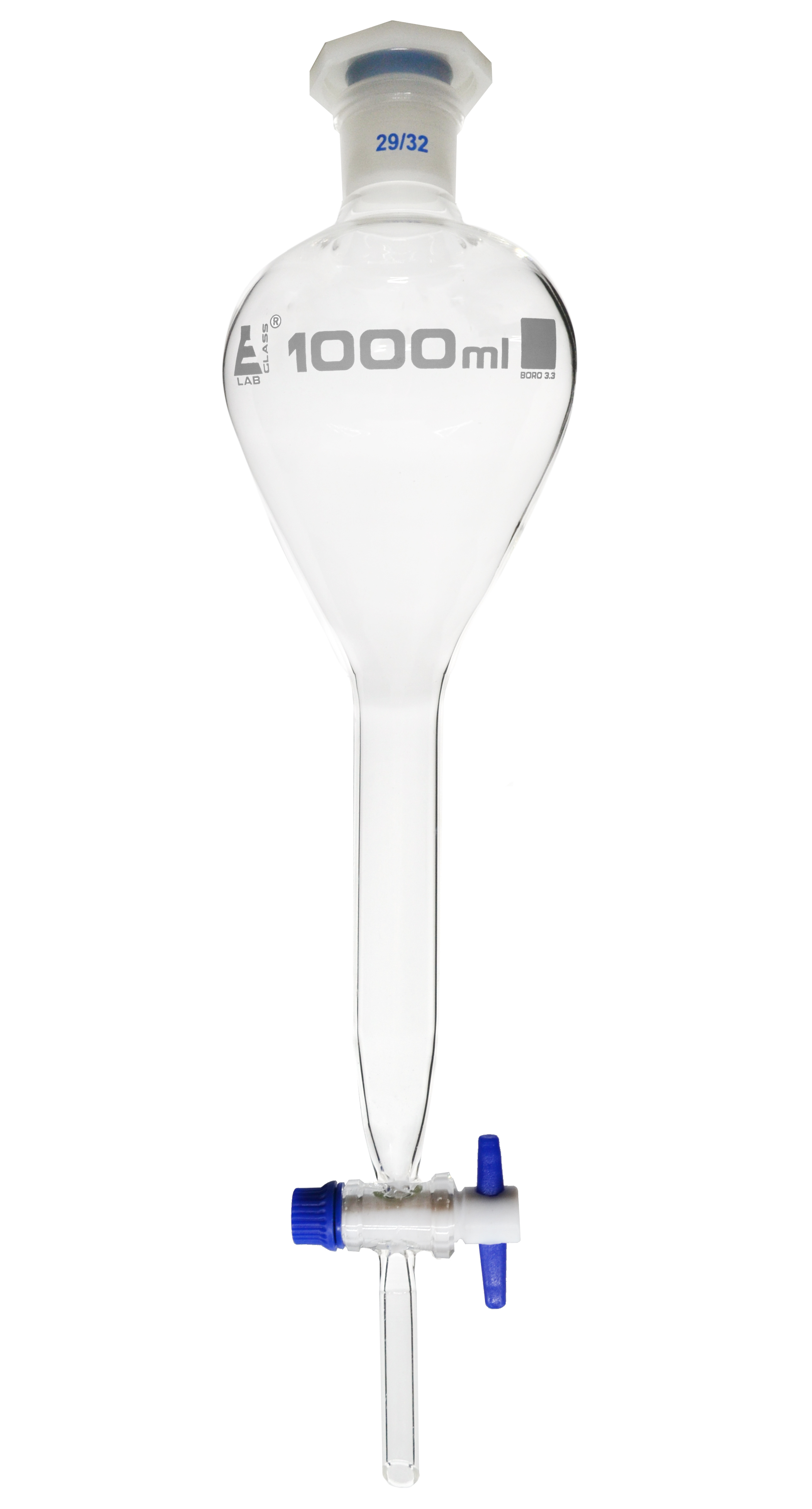 500 mL Separating Funnel 24//29 Borosilicate Glass w//Glass Stopcock and Interchangeable Plastic Stopper - Eisco Labs