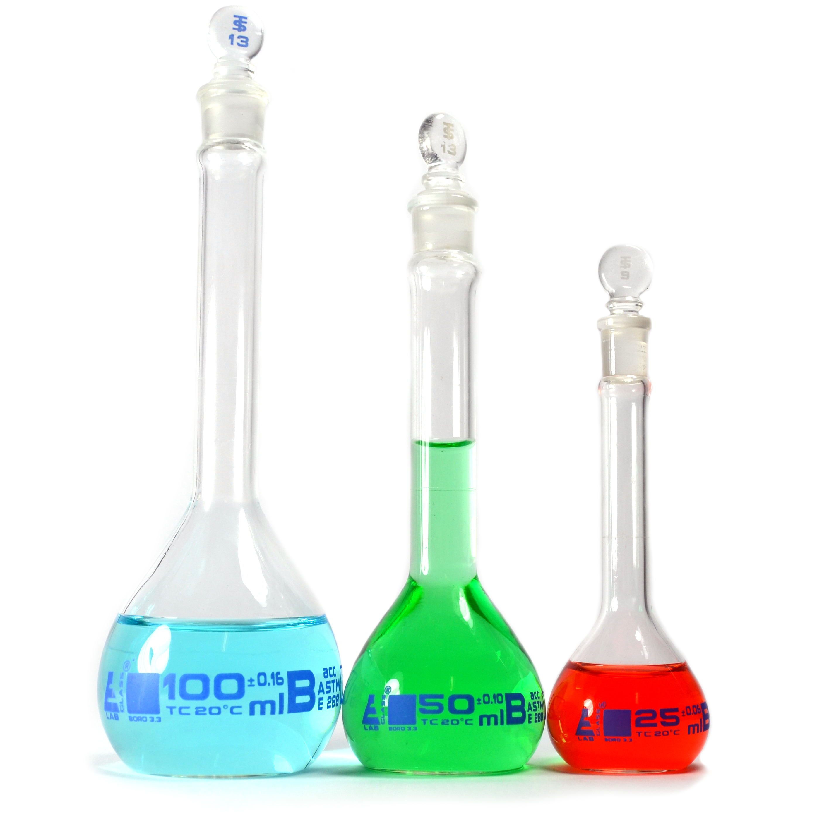 ASTM Volumetric Flask Set -Class B- -Borosilicate Glass- 25ml, 50ml ...