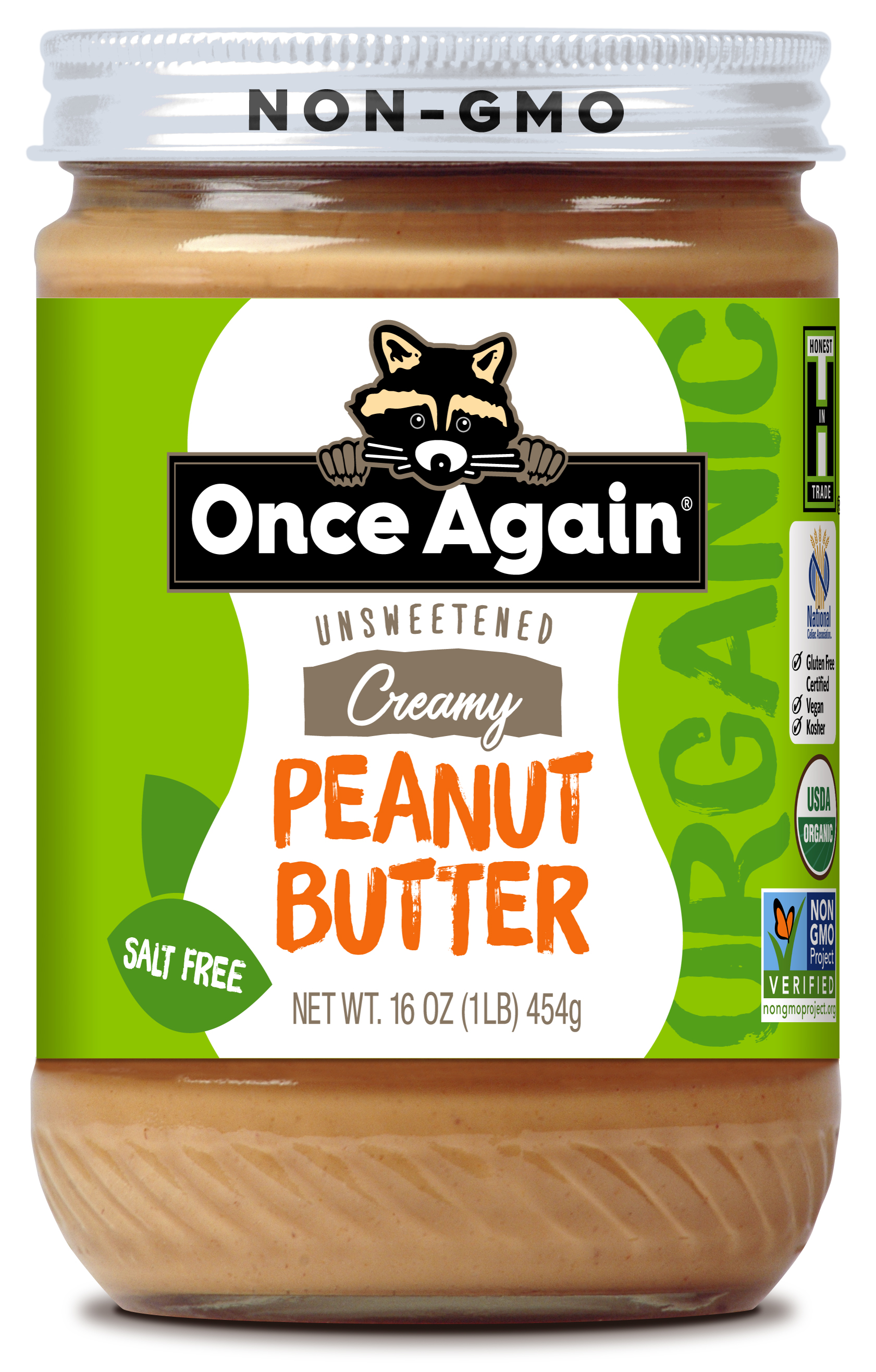 Once Again Organic, Creamy Peanut Butter, No Salt, Unsweetened, 16oz