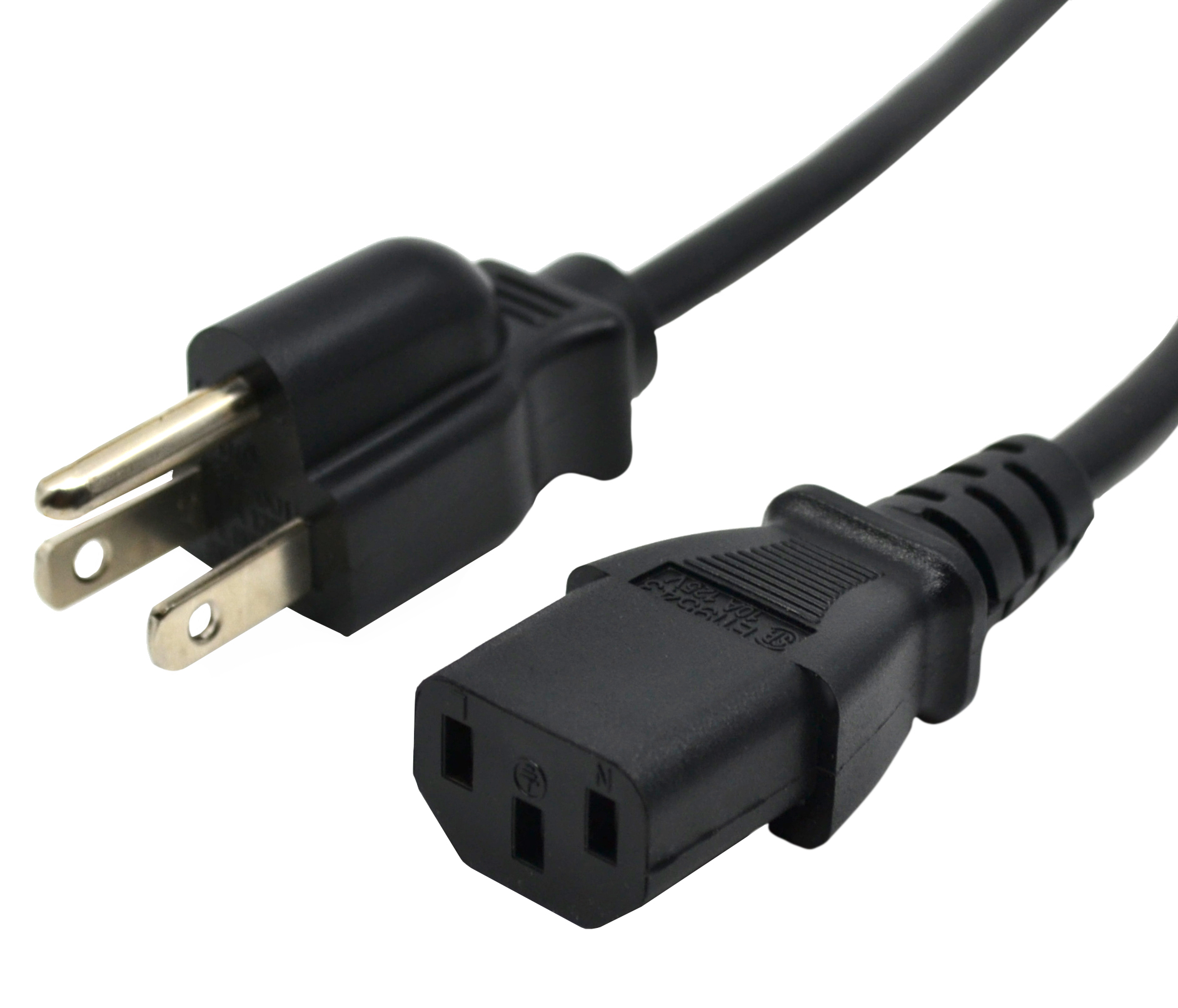 Universal 3-Prong Power Cord, 10V, 125V, 2 Meters (6.5 Feet), Black ...