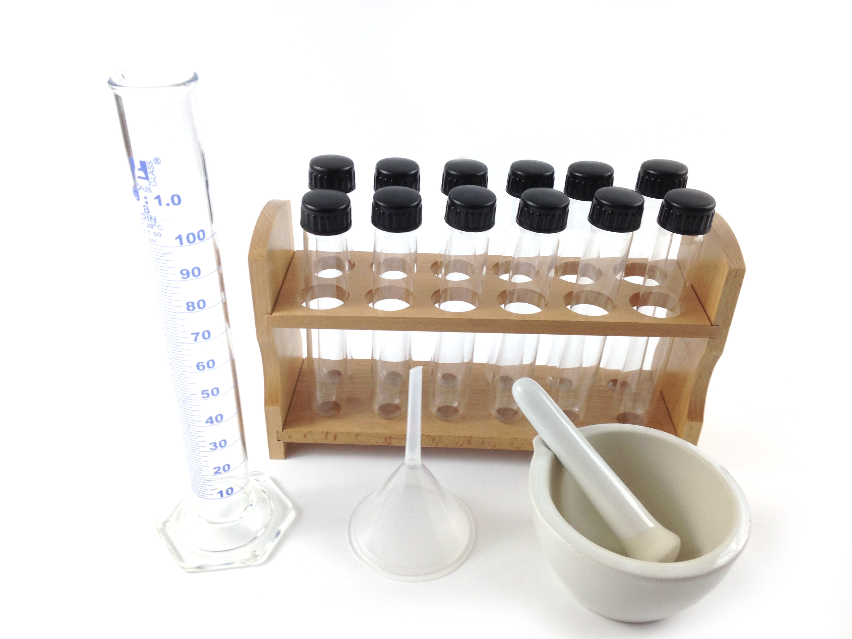 Herbalist Set with Storage tubes glass cylinder, and Mortar Pestle