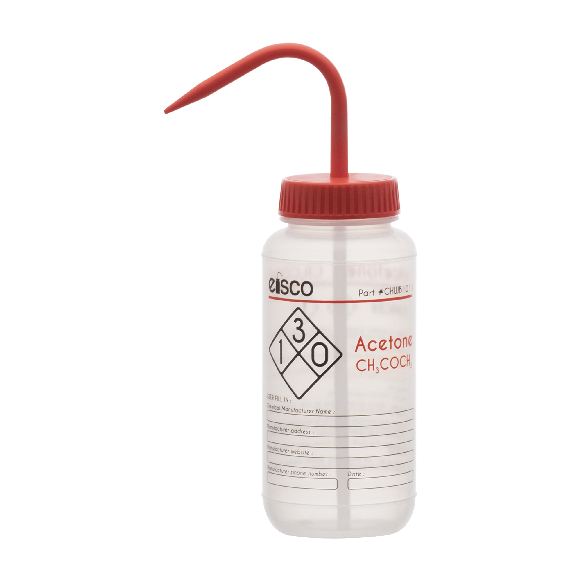 Acetone Wash Bottle, 500ml Wide Mouth, PreLabeled LDPE Eisco