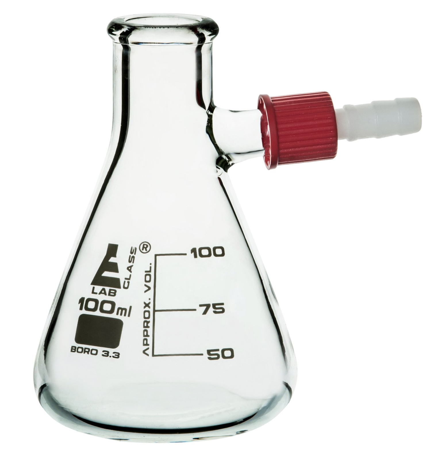 Filtering Conical Flask, 100ml, Borosilicate Glass, Plastic Side Arm
