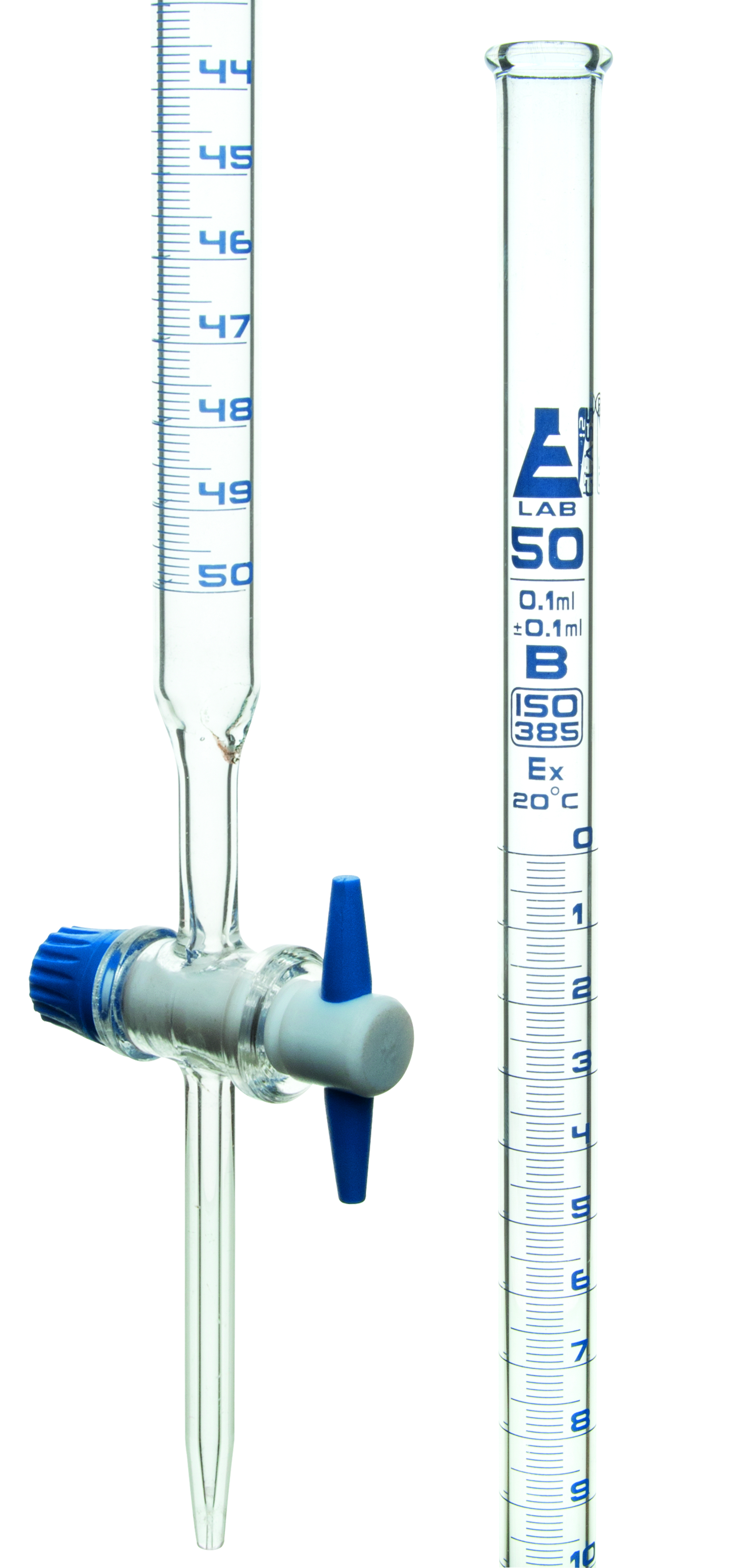 Glass Burette, with PTFE Stopcock, 50mL Capacity, 0.10mL Graduation
