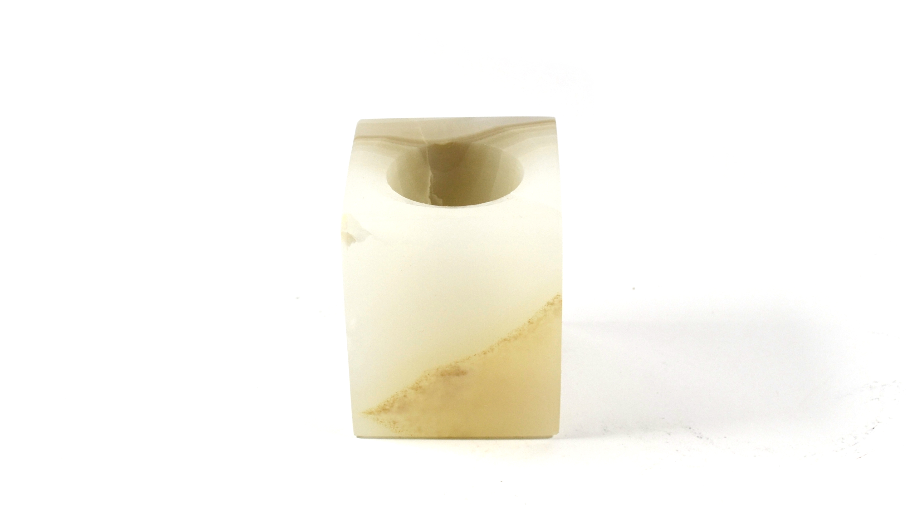 The Artisan Mined Series by hBAR Prism Shaped Glacial White Stone Candle Holder for Tea Candles Real Hand Carved Selenite 3.75 Tall