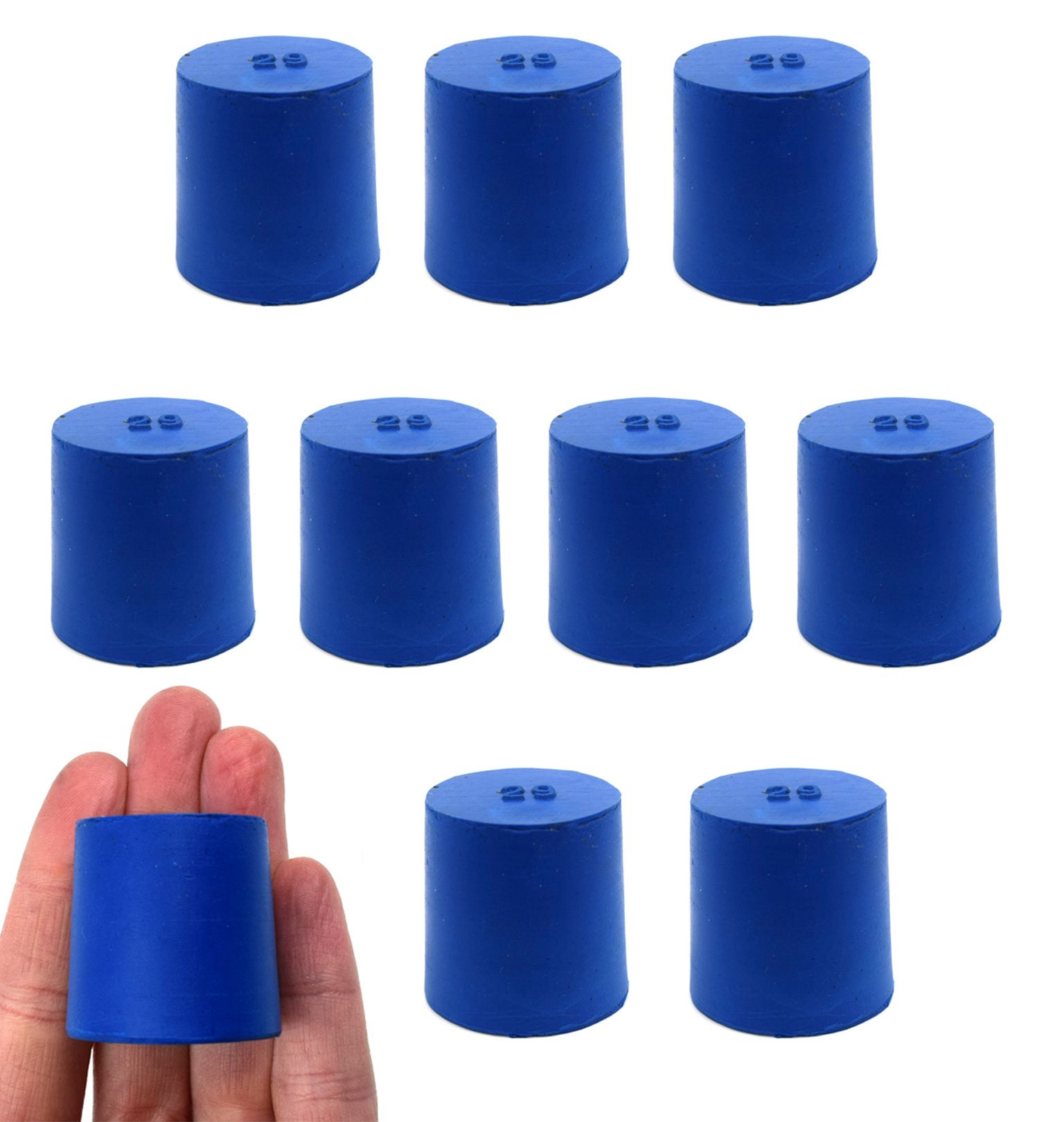 Blue 11.5mm Top Neoprene Stopper Solid Size: 9mm Bottom 20mm Length Pack of 10