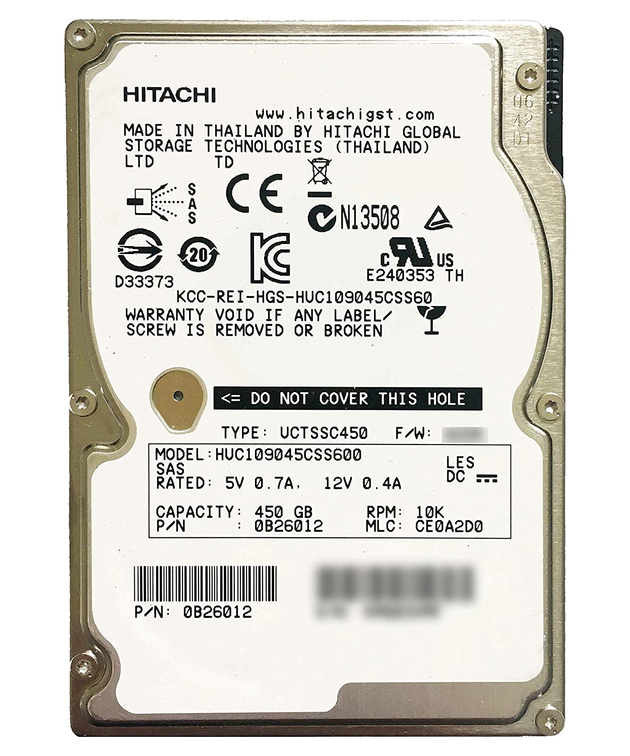 HGST Ultrastar 2.5-Inch 450GB 10000RPM SAS 0B26012 (Renewed