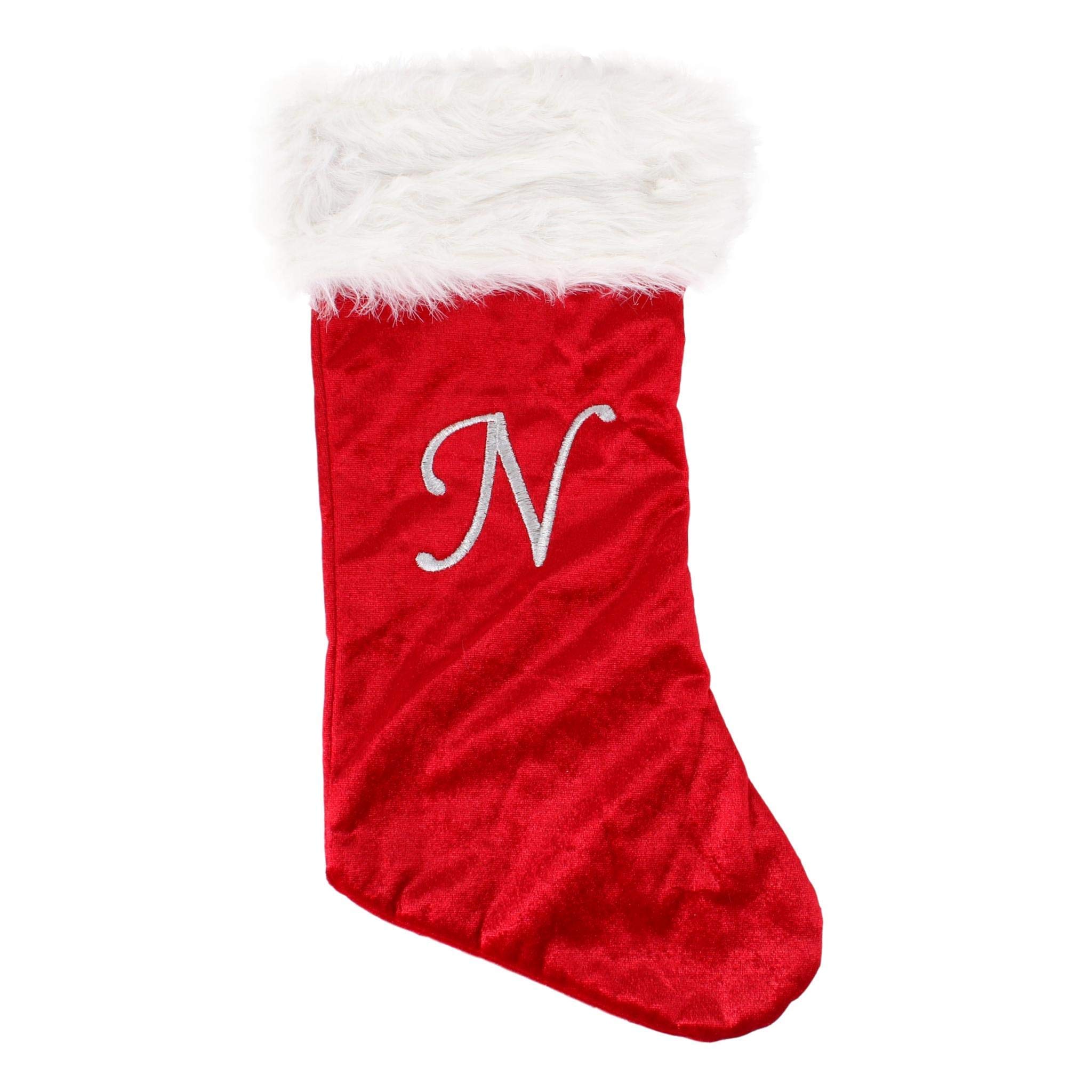 RED MONOGRAM CHRISTMAS STOCKING WITH BELLS HOLIDAY EMBROIDERED LETTER "S" NEW 