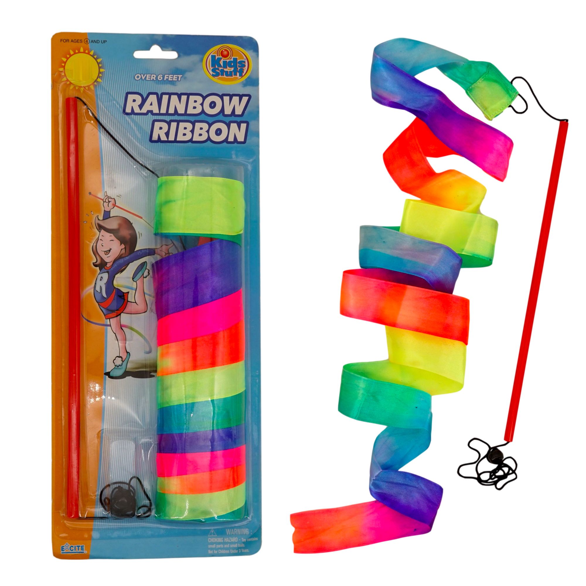 Kids Rainbow Dance Ribbon Wands (3 Pack, 6 ft ribbon