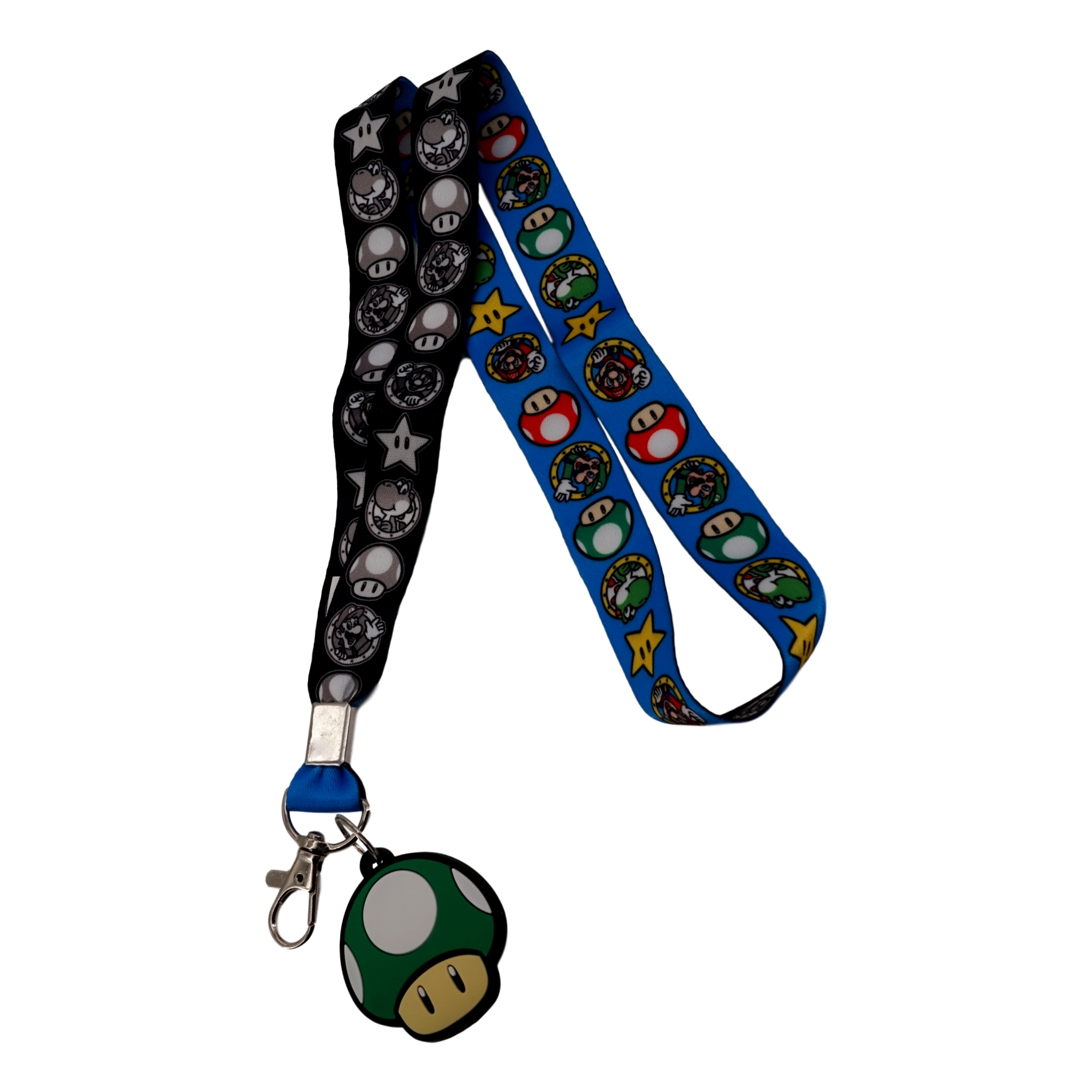 Super Mario Lanyard with Charm and Clip 20 inch Blue with Mushrrom