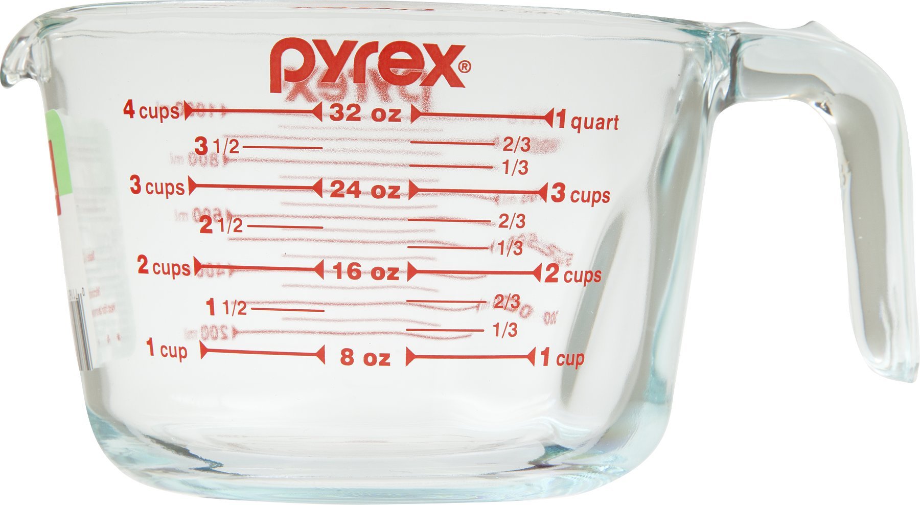 32 Oz Pyrex 6001076 Measuring 4 Cup Clear Glass Red 6248