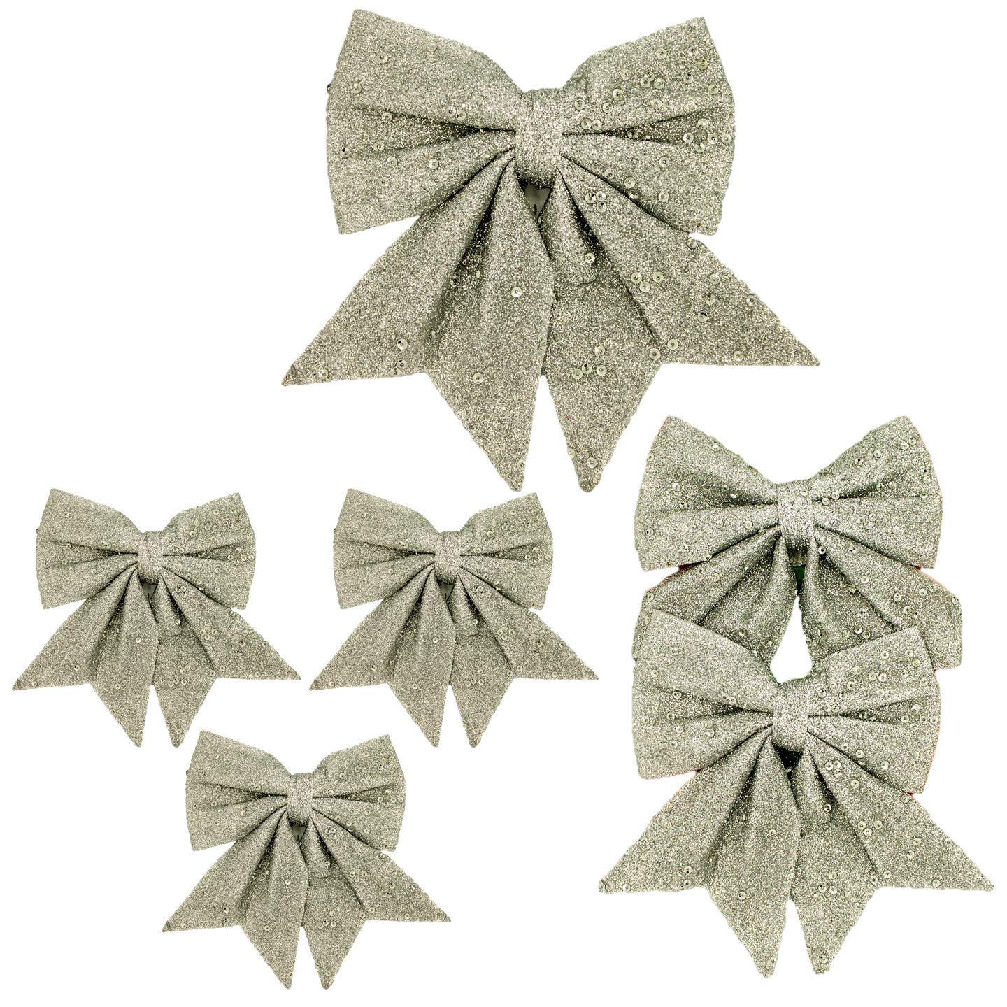 Regent Christmas Glitter Bows (6 Pack) Silver, Assorted Sizes eBay
