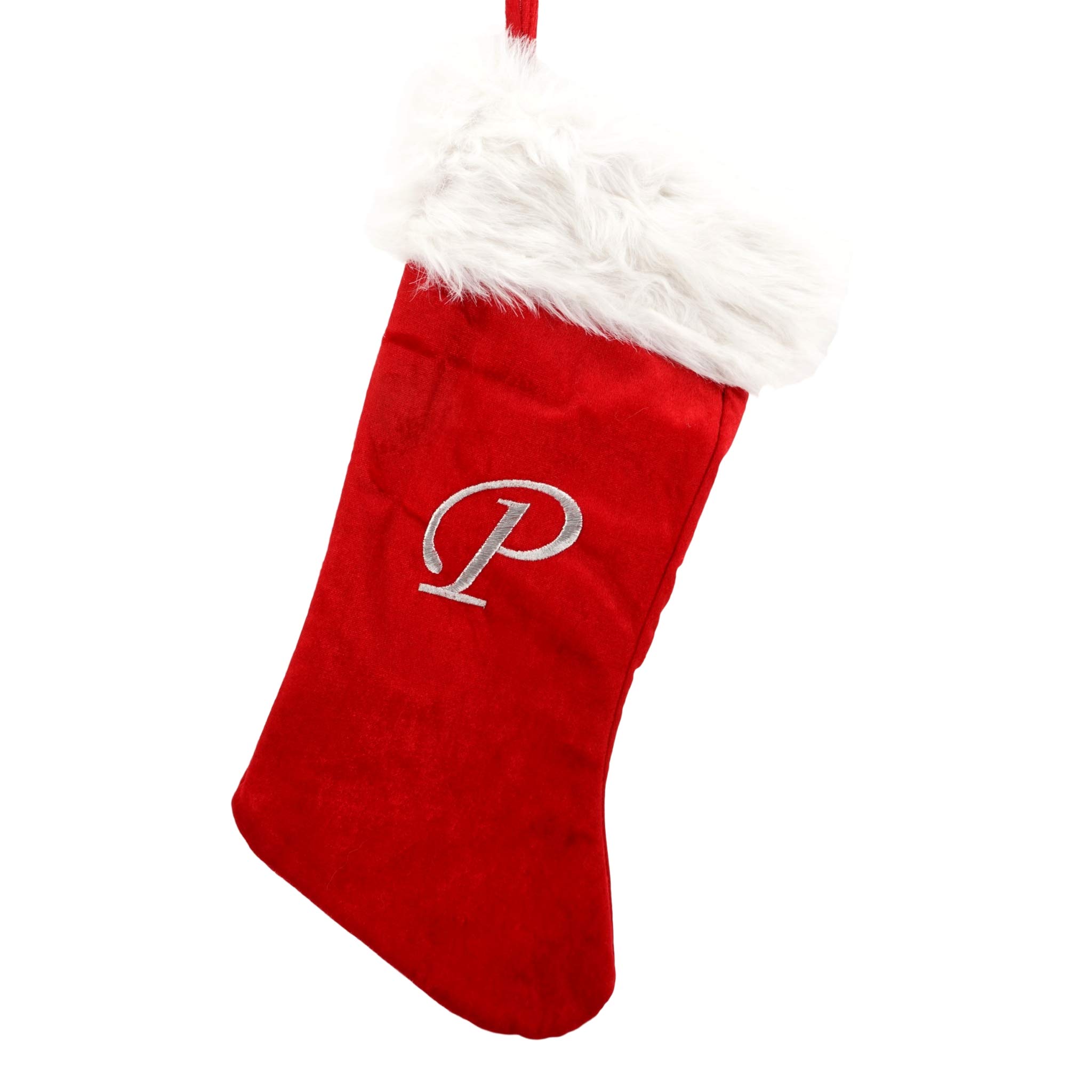 AURIGATE 3.5 Inches Initial Monogram Embroidered Christmas Stocking Red  Velvet with White Super Soft Plush Cuffs Christmas Decorations Stocking