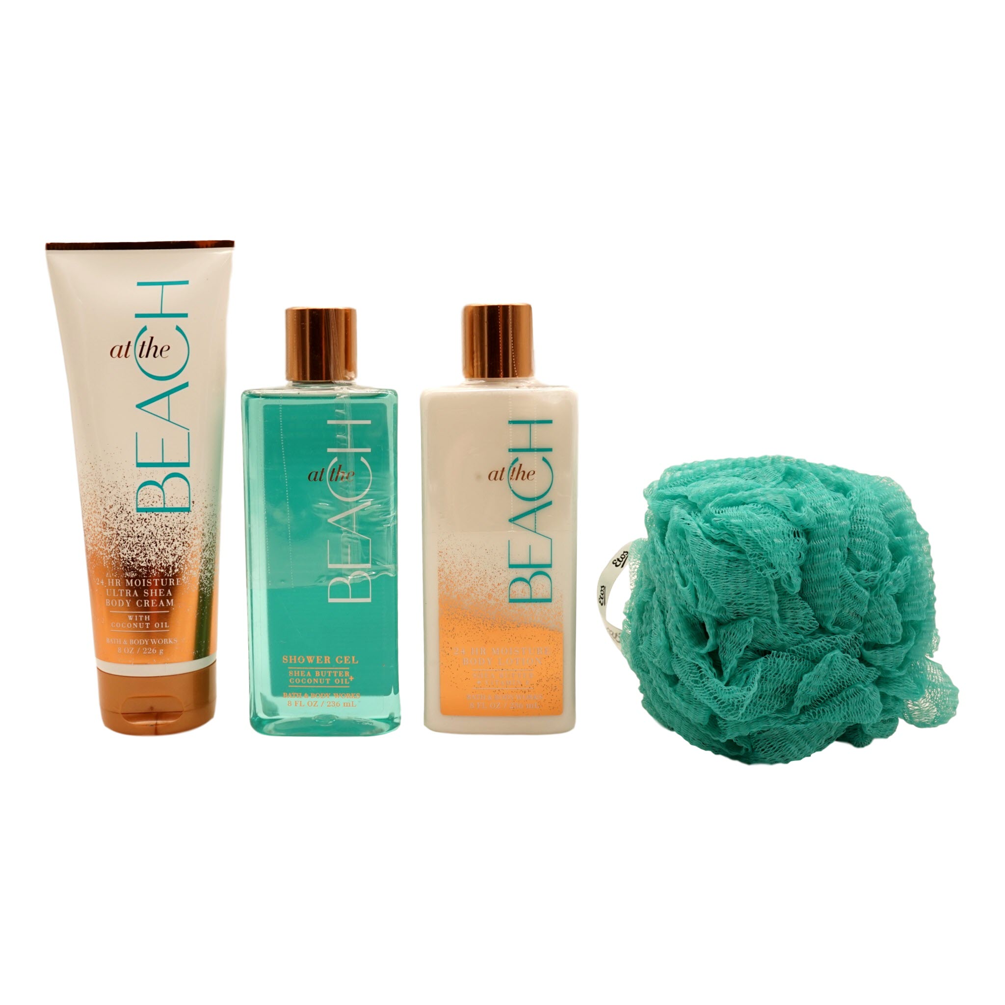 At The Beach Gift Set Shower Lotion Body Cream W Loofah Ebay