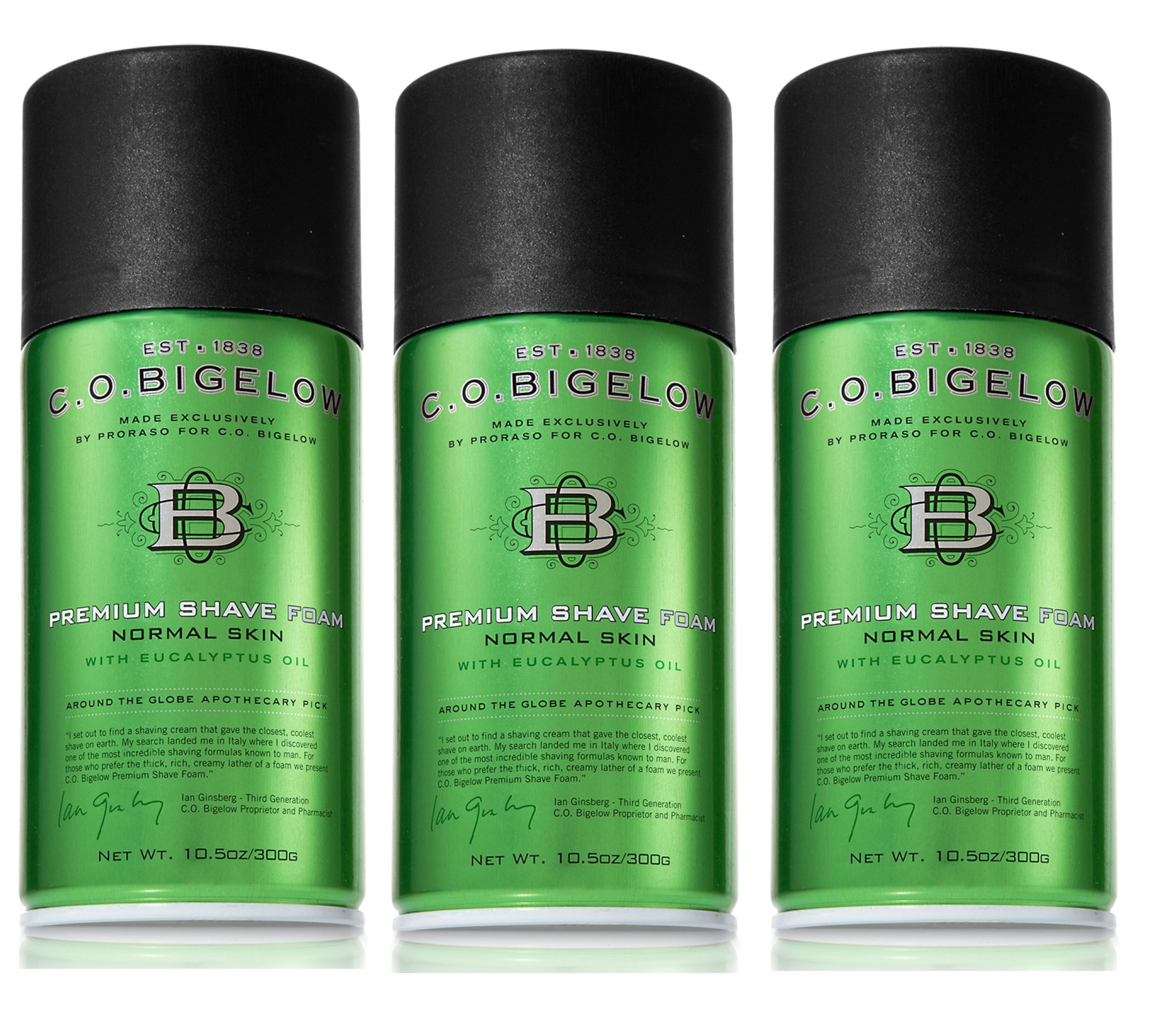 Lot of 3 C.O. Bigelow Premium Shave Foam with Eucalypthus Oil