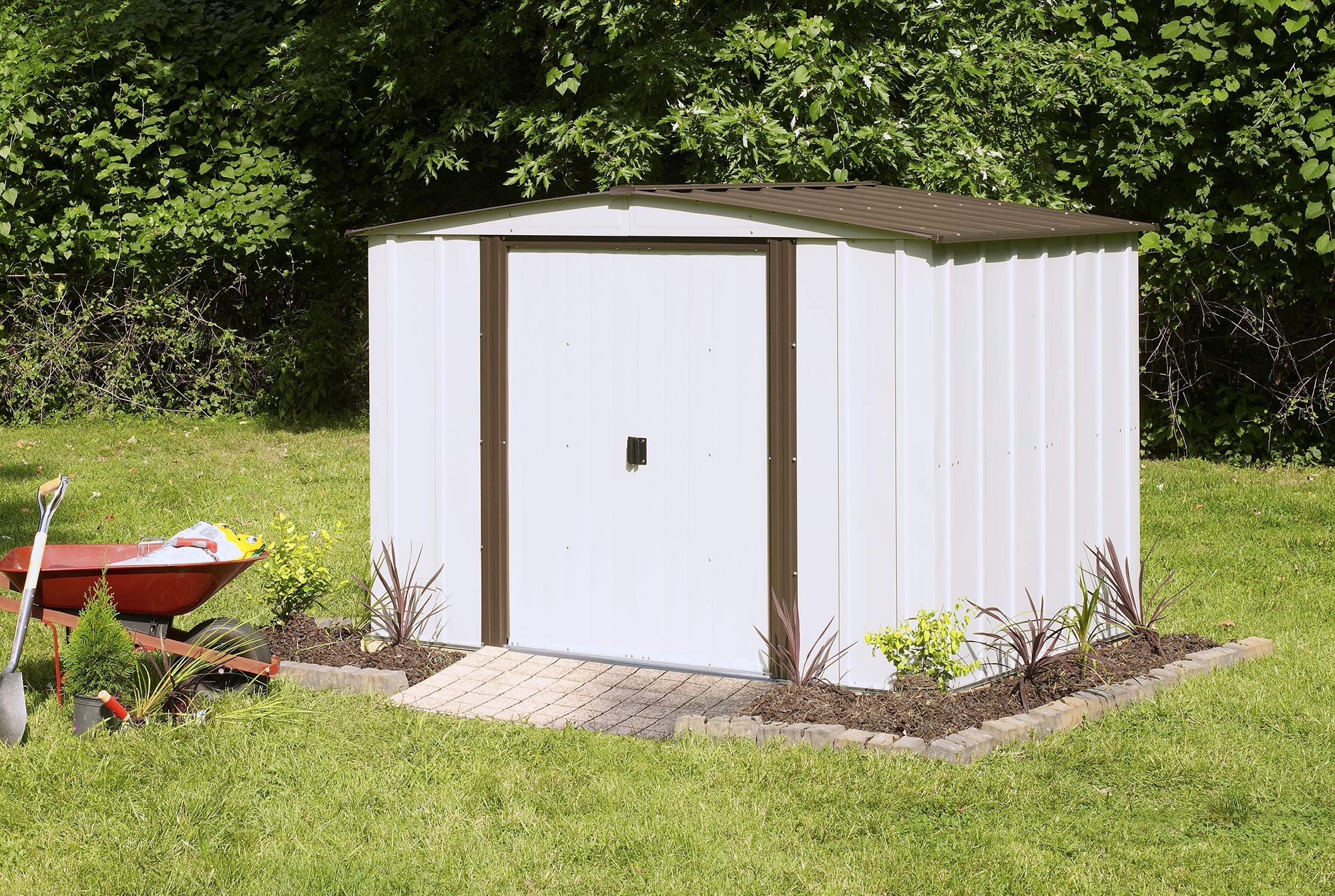 Arrow Newburgh Low Gable Steel Storage Shed, Coffee/Eggshell, 8 x 6 ft ...