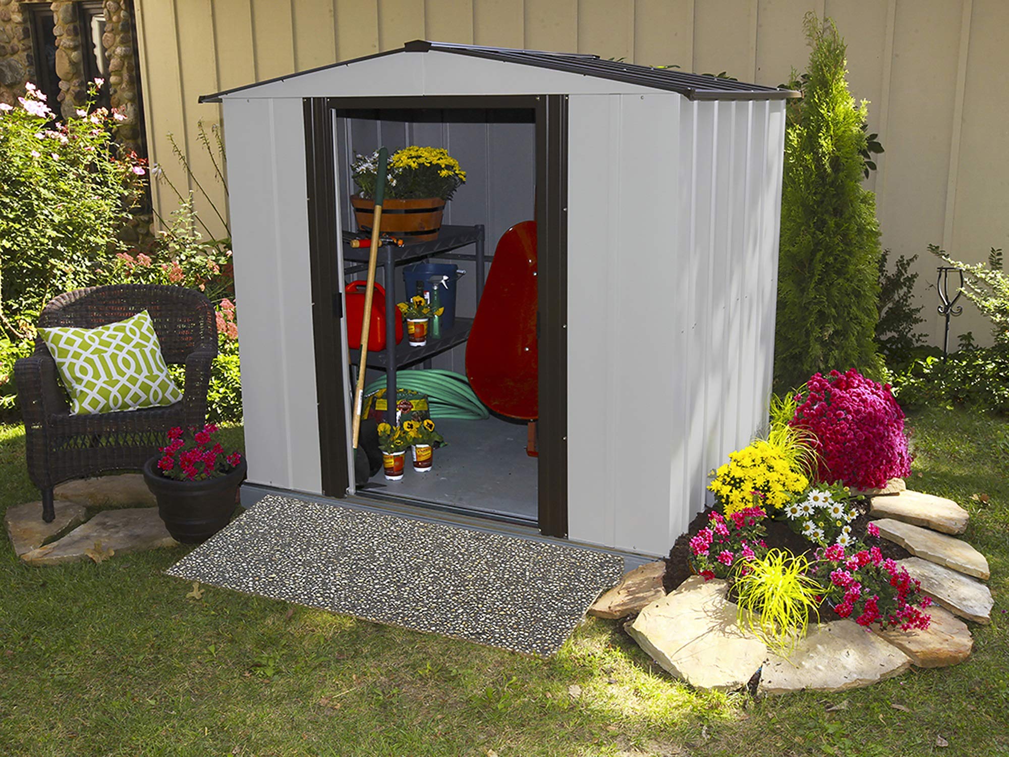 arrow newburgh low gable steel storage shed, coffee