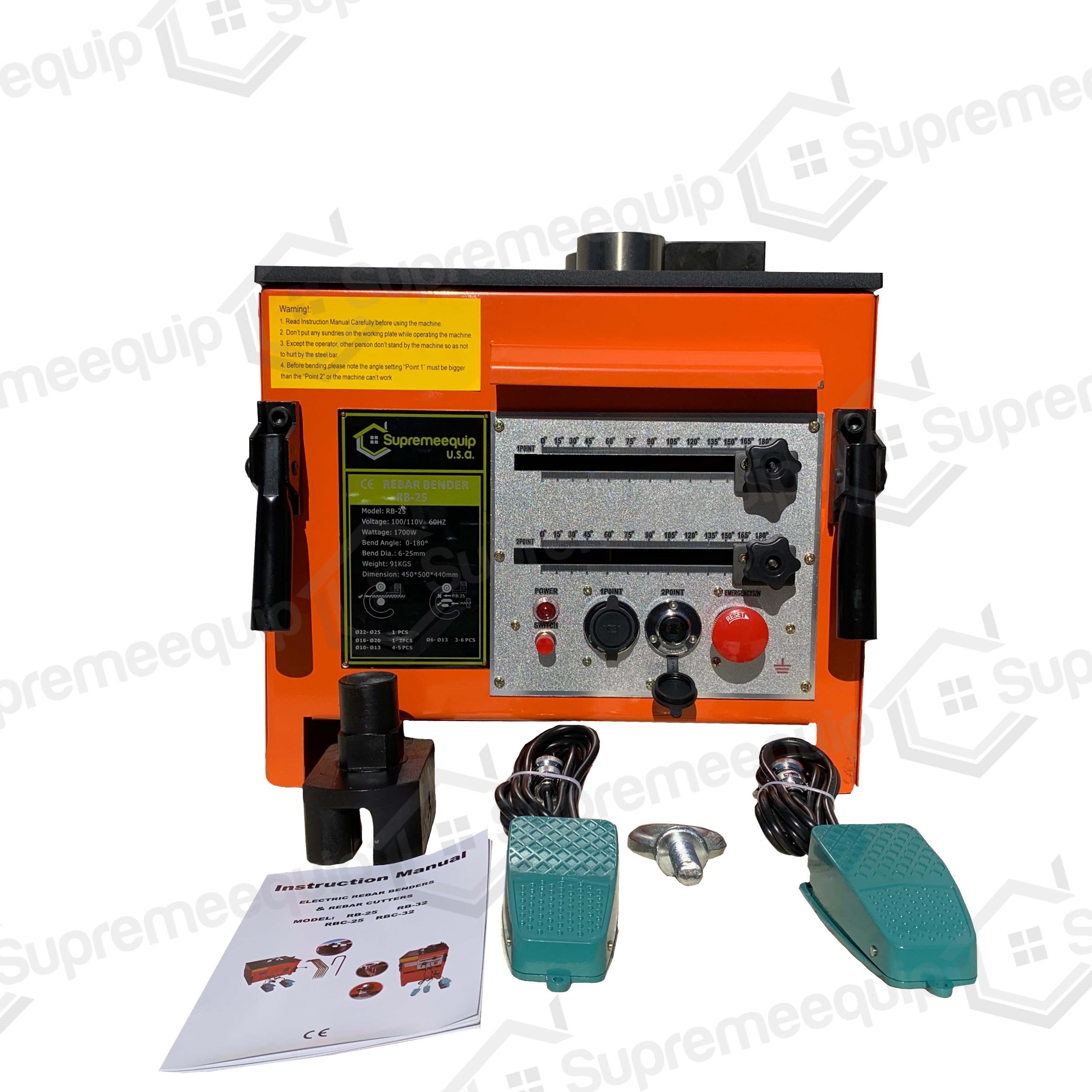 1" 8 Electric Rebar Bender Heavy Duty w/ 2 Foot Controls RB25 Bending