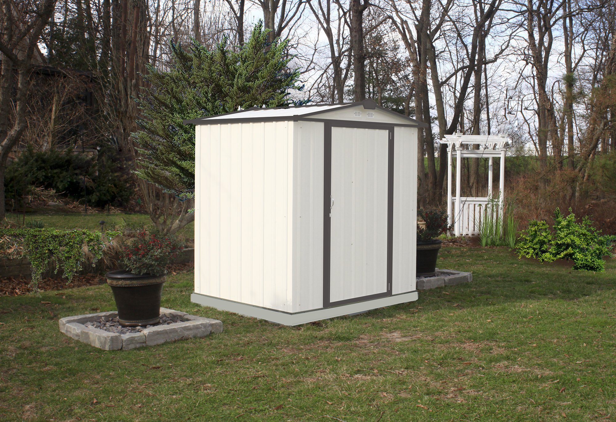 arrow ezee shed low gable steel storage shed, cream