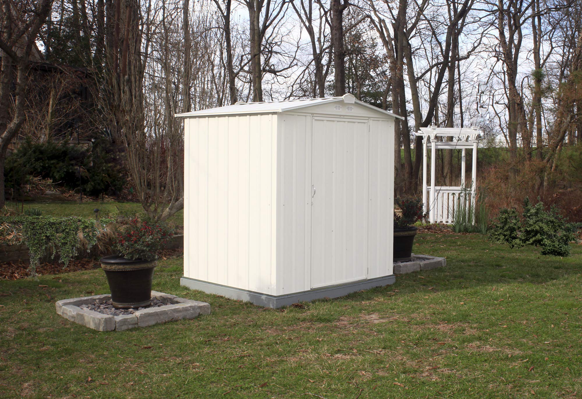 arrow ezee shed low gable steel storage shed, cream, 6 x 5