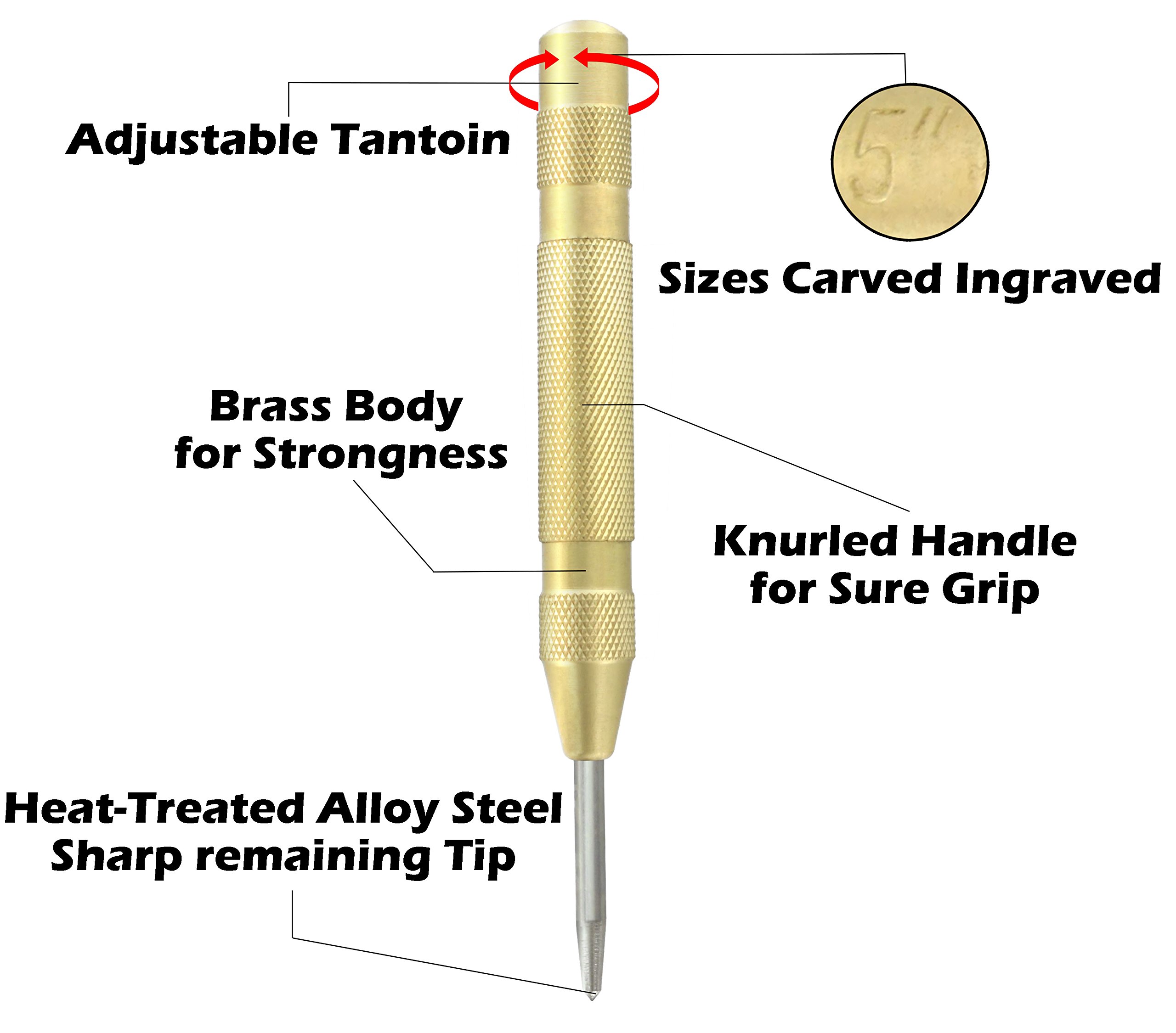 2pc Automatic Spring Loaded Center Punch W/Knurled Brass Window Breaker