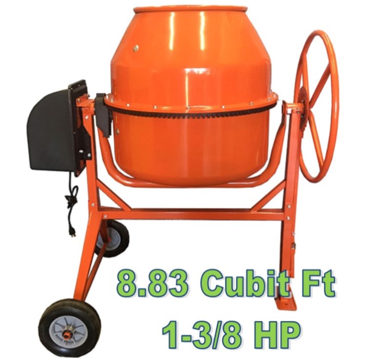 8.83 Cubic Feet Electric Cement Concrete Stucco Mortar Mixer Heavy Duty