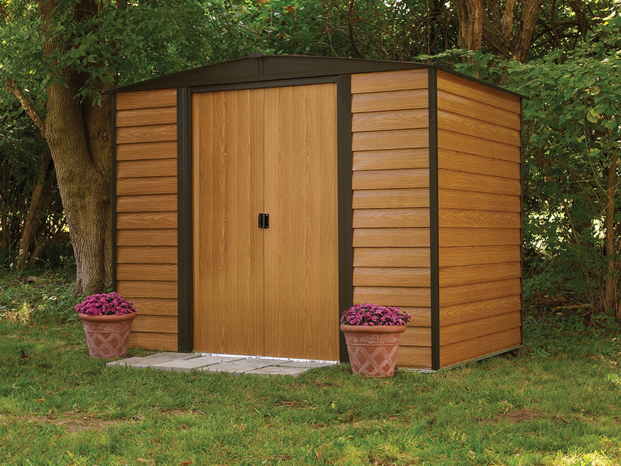 arrow woodridge low gable steel storage shed, coffee
