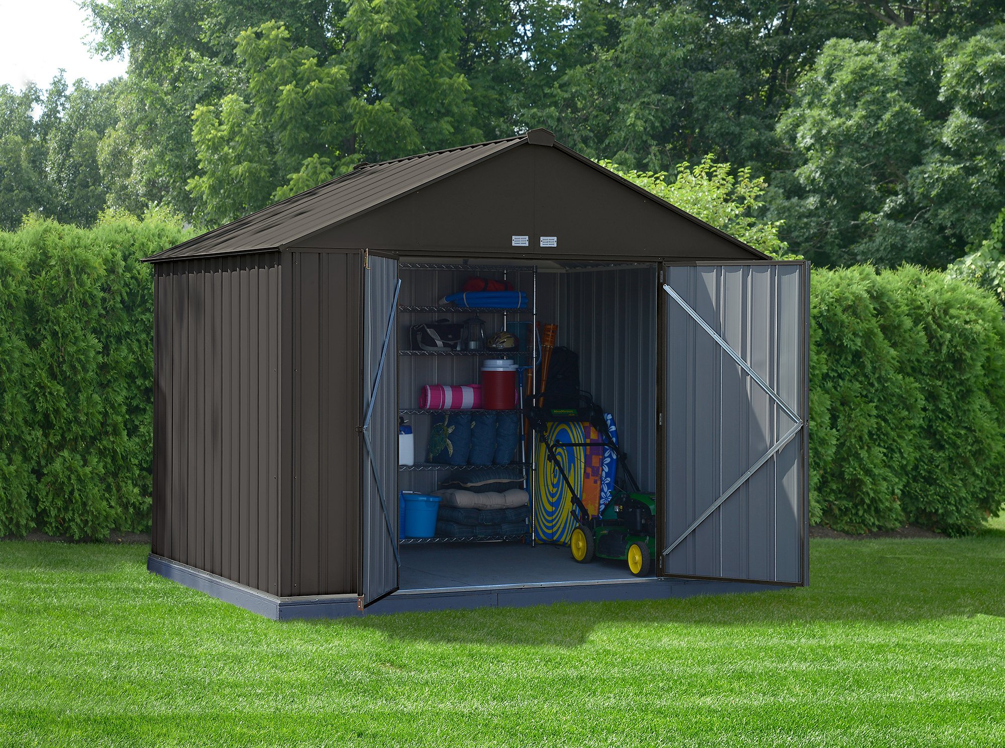 Arrow EZEE Shed Extra High Gable Steel Storage Shed, Charcoal, 10 x 8 ...
