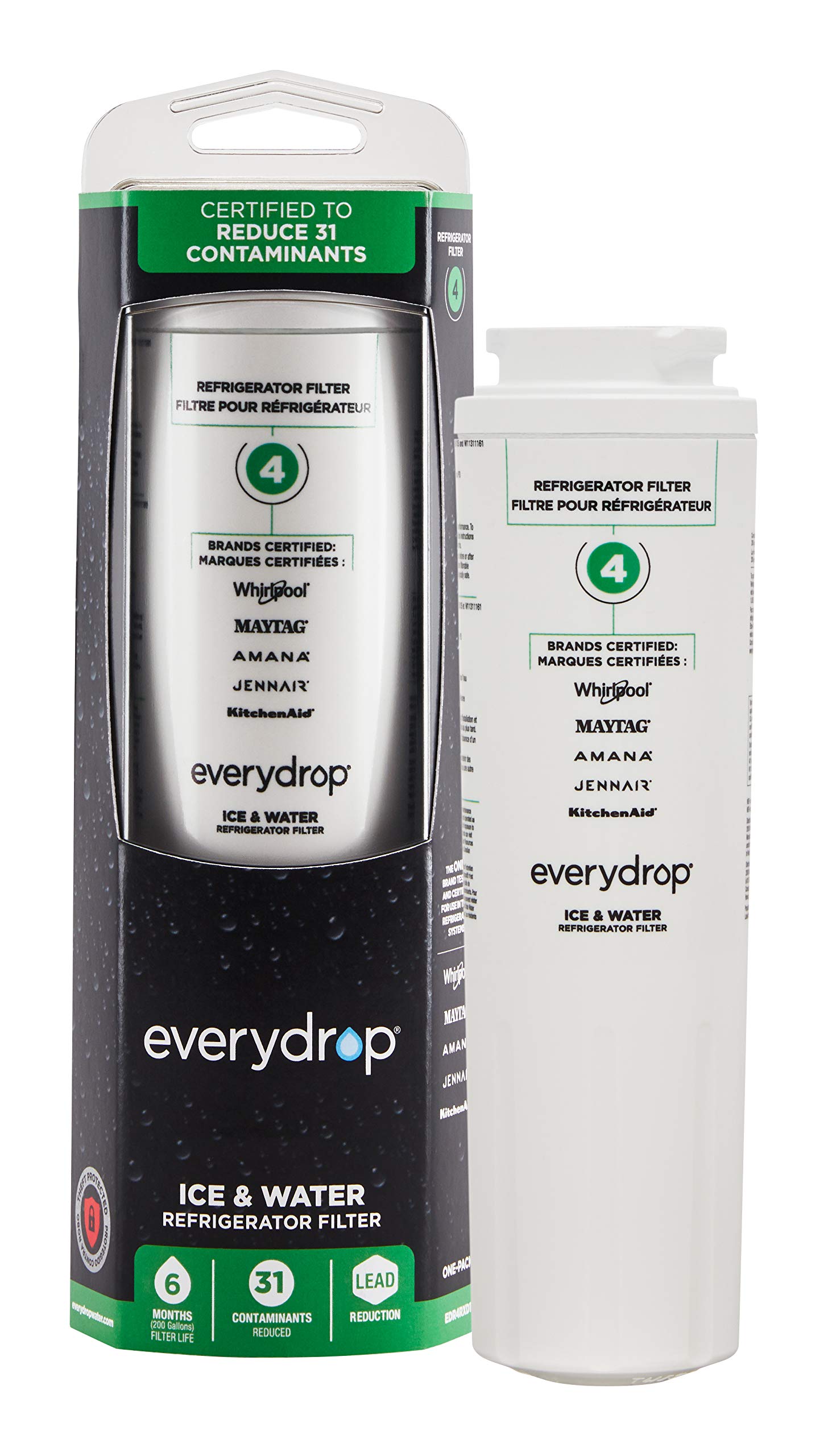 Every Drop by Whirlpool Refrigerator Water Filter 4, EDR4RXD1 (Pack of