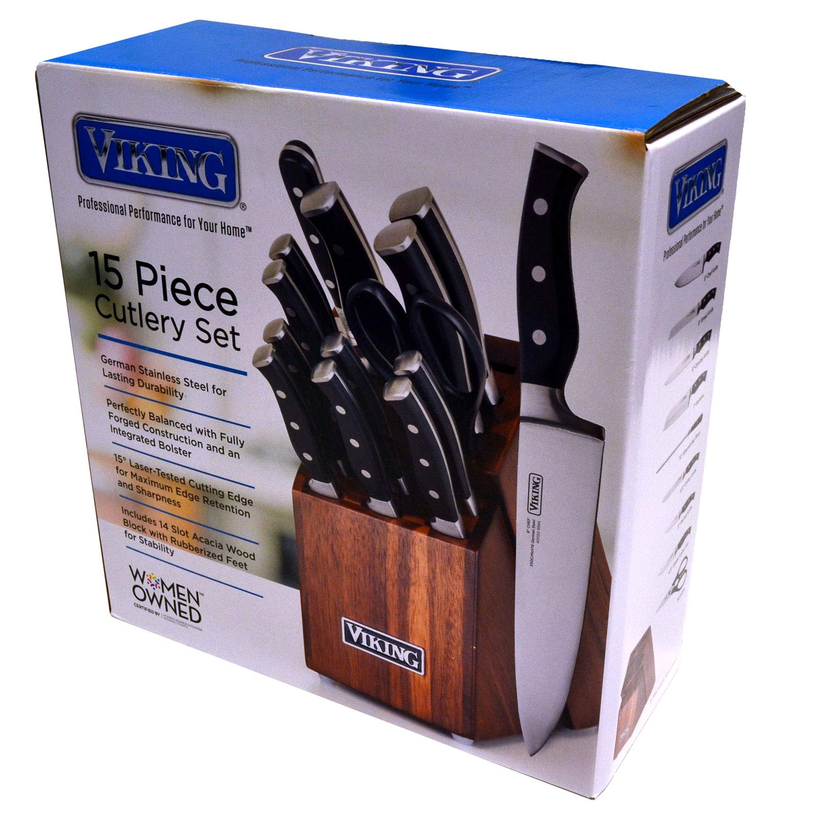 Viking 15Piece Knife Set With Acacia Wood Block eBay