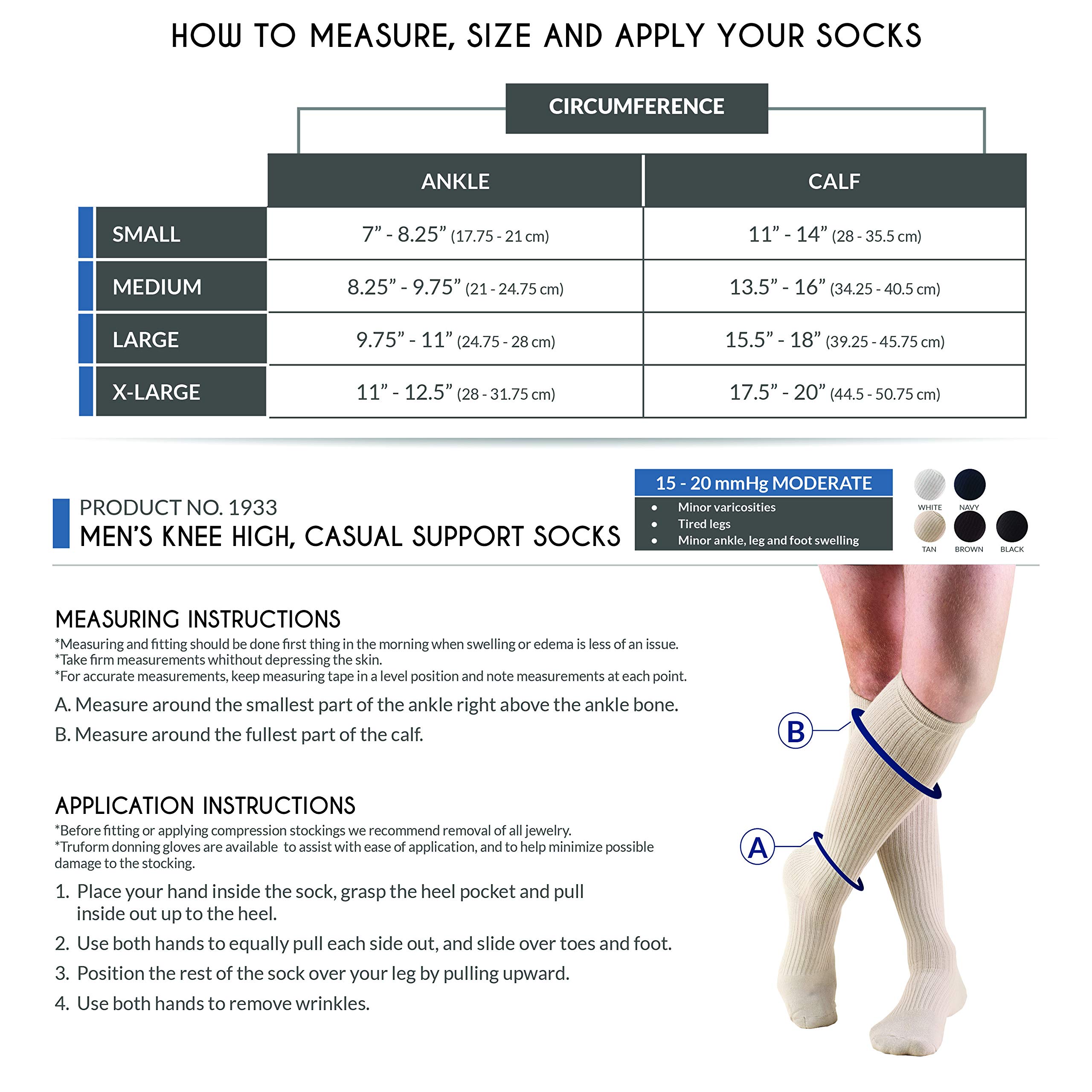 Truform Compression Socks, 1520 mmHg, Men's Gym Socks, Knee High Over