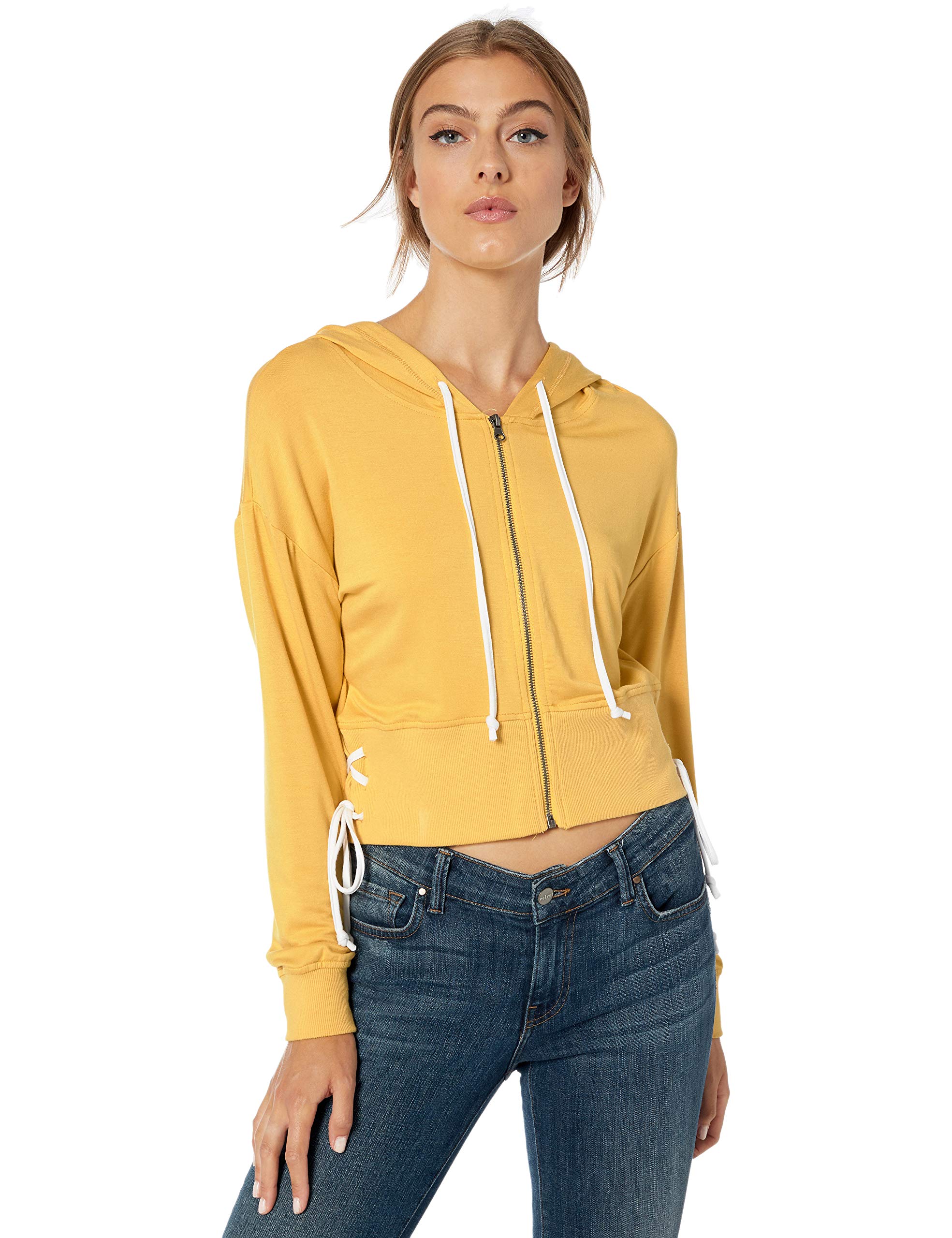 BCBGeneration Women's Lace-Up Cropped Hoodie Jacket - XX SMALL, Yellow ...