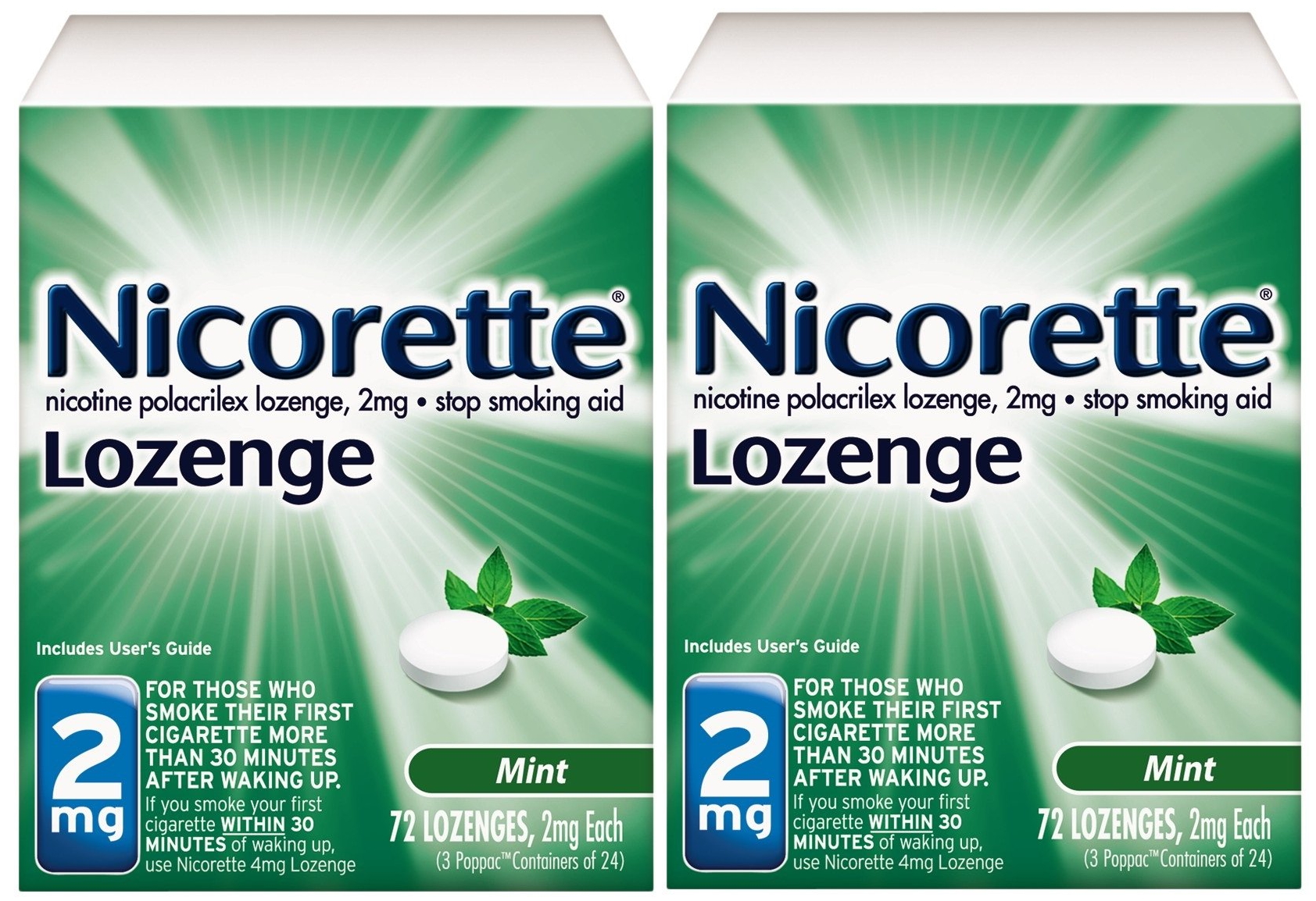 2 Pack Nicorette Nicotine Lozenge, 2mg, Mint, 72 Count EXP 01/2019