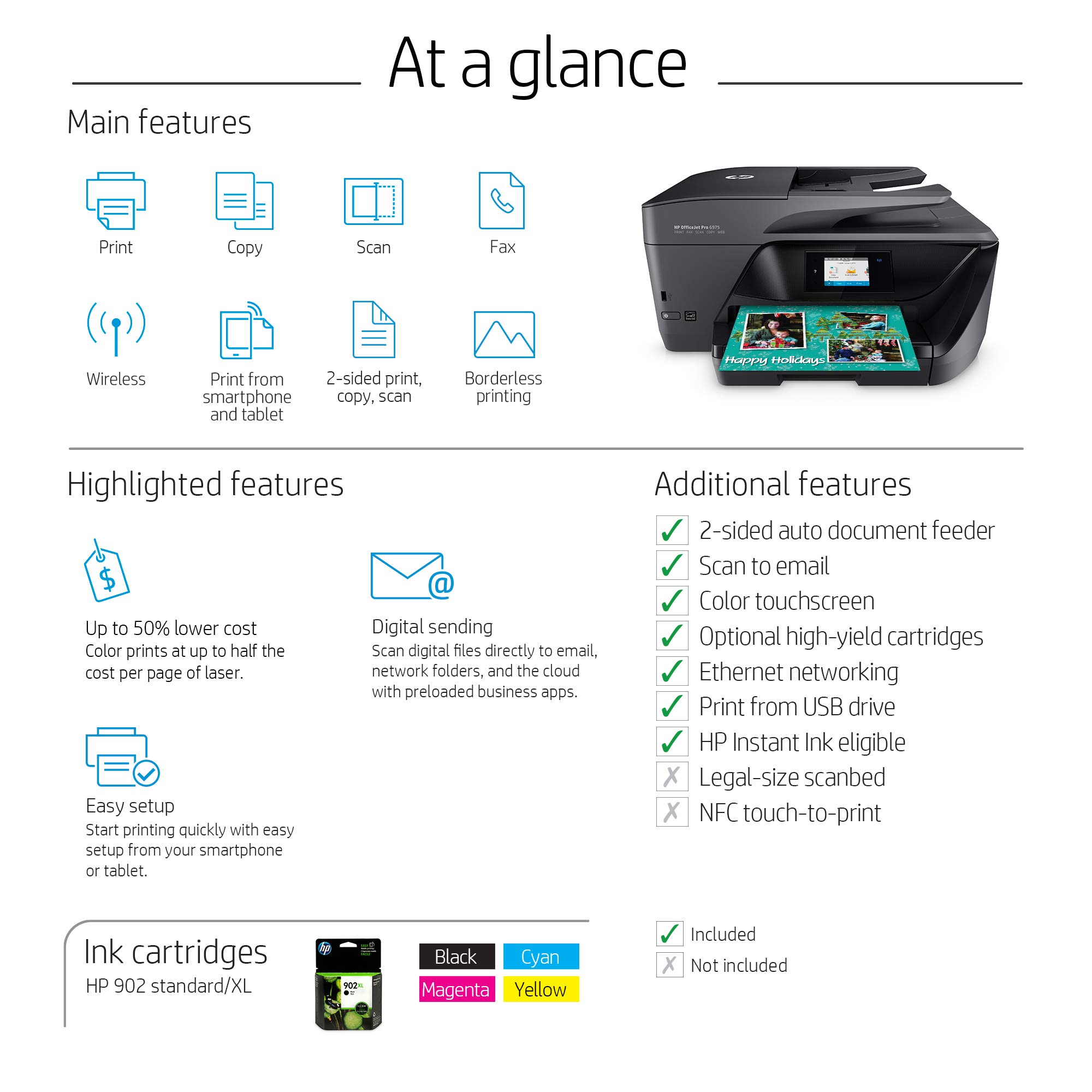 HP OfficeJet Pro 6975 All-in-One Wireless Printer, Double-Sided Print and Scan, 889894644428 | eBay