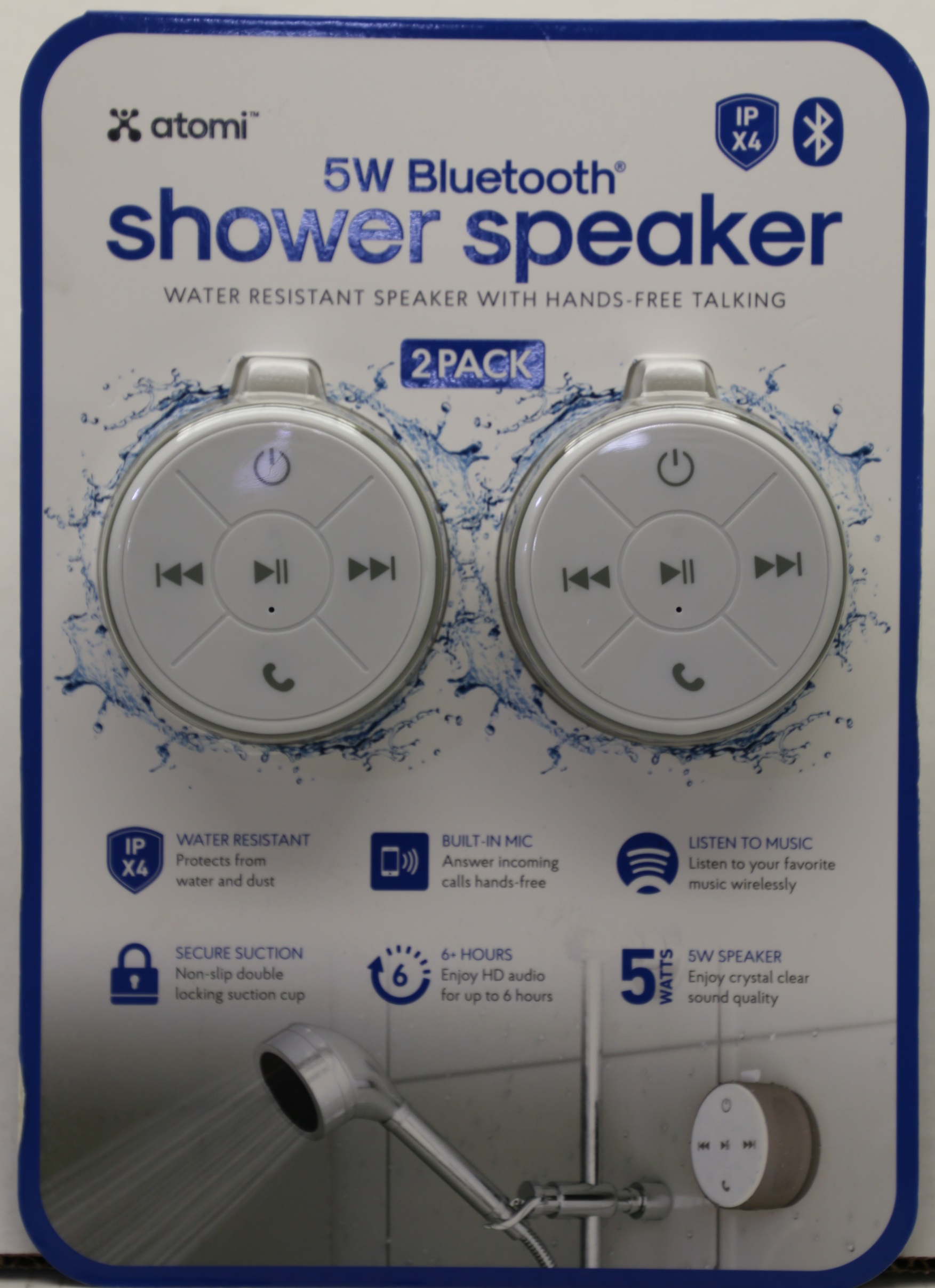 Atomi 5W Bluetooth Shower Speaker With HandsFree Talking (Pack of 2
