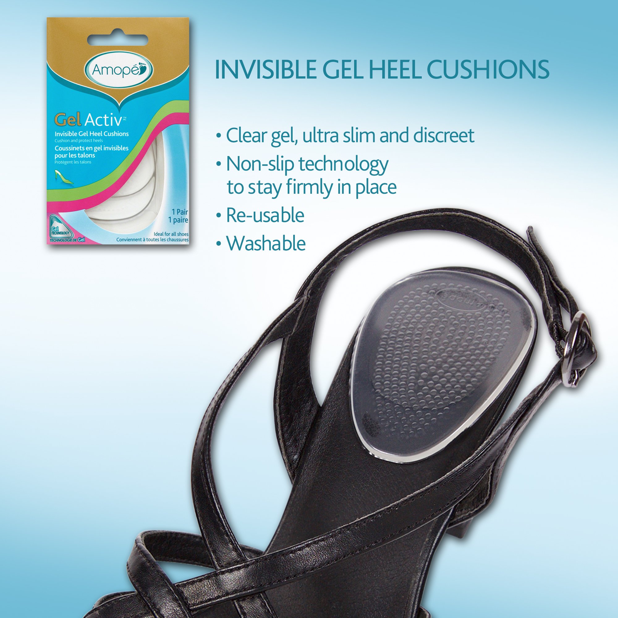 Amope GelActiv Invisible Gel Heel Cushions Insoles for ...