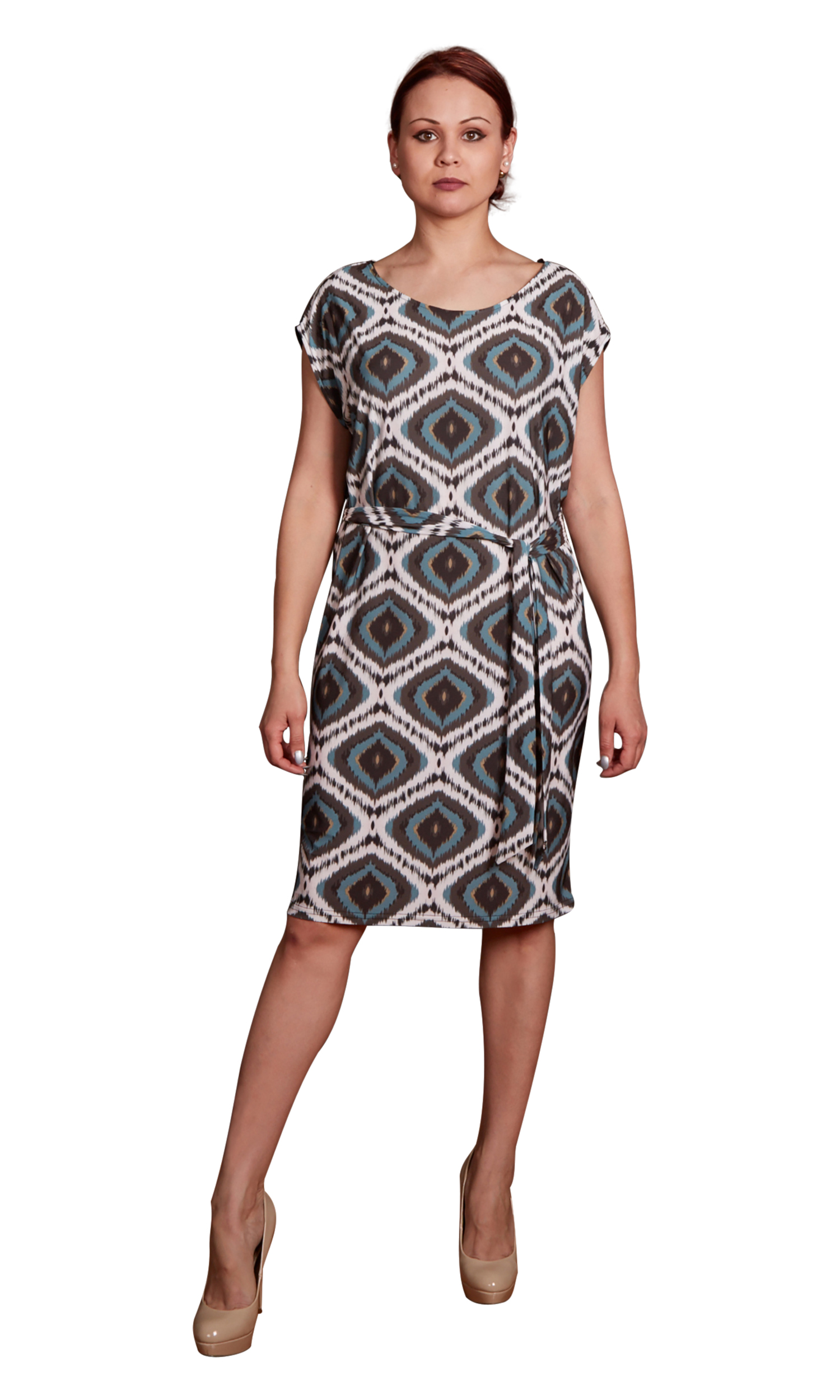 knee length dresses for ladies Aqua Dust Three Quarter Sleeve Faux Wrap Midi Dress main image 1