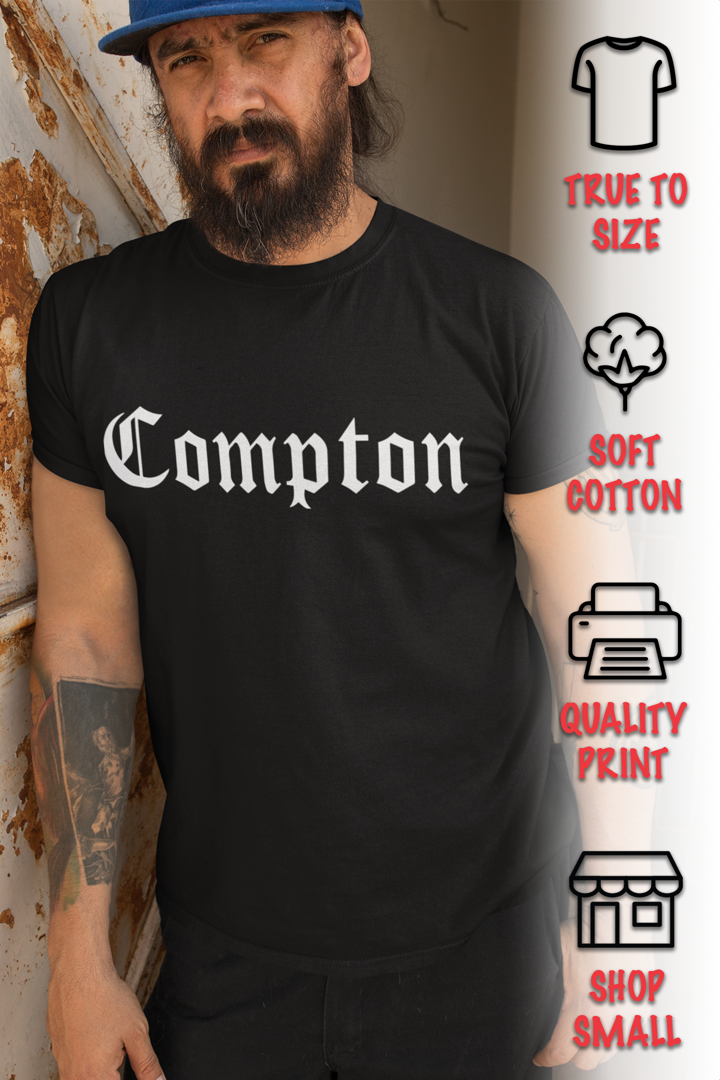 ShirtBANC City of Compton California Mens Shirt, Cali True West, S-3XL