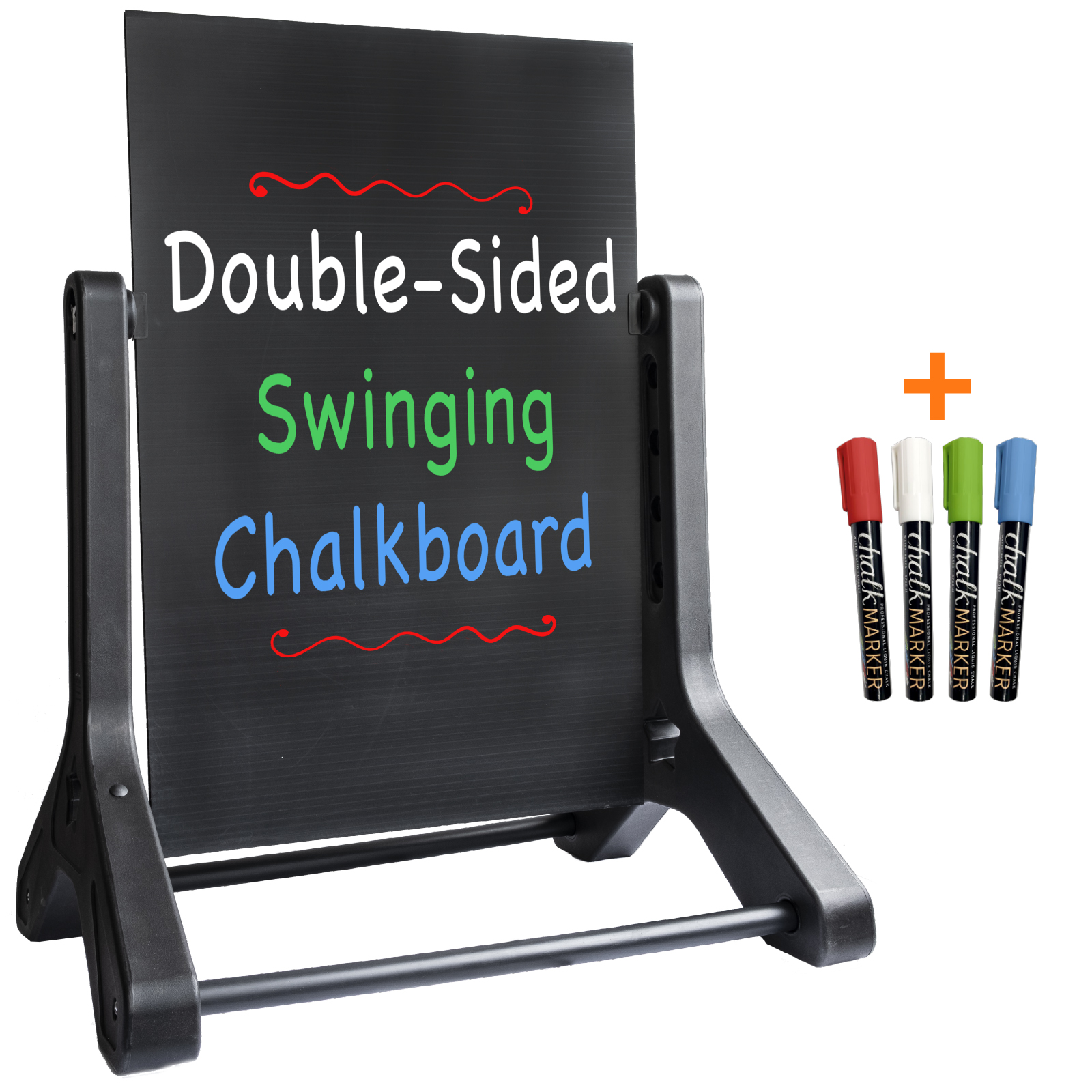Swinging Chalkboard Sidewalk Sign: 24x36 Black Sign Board & 4 Liquid