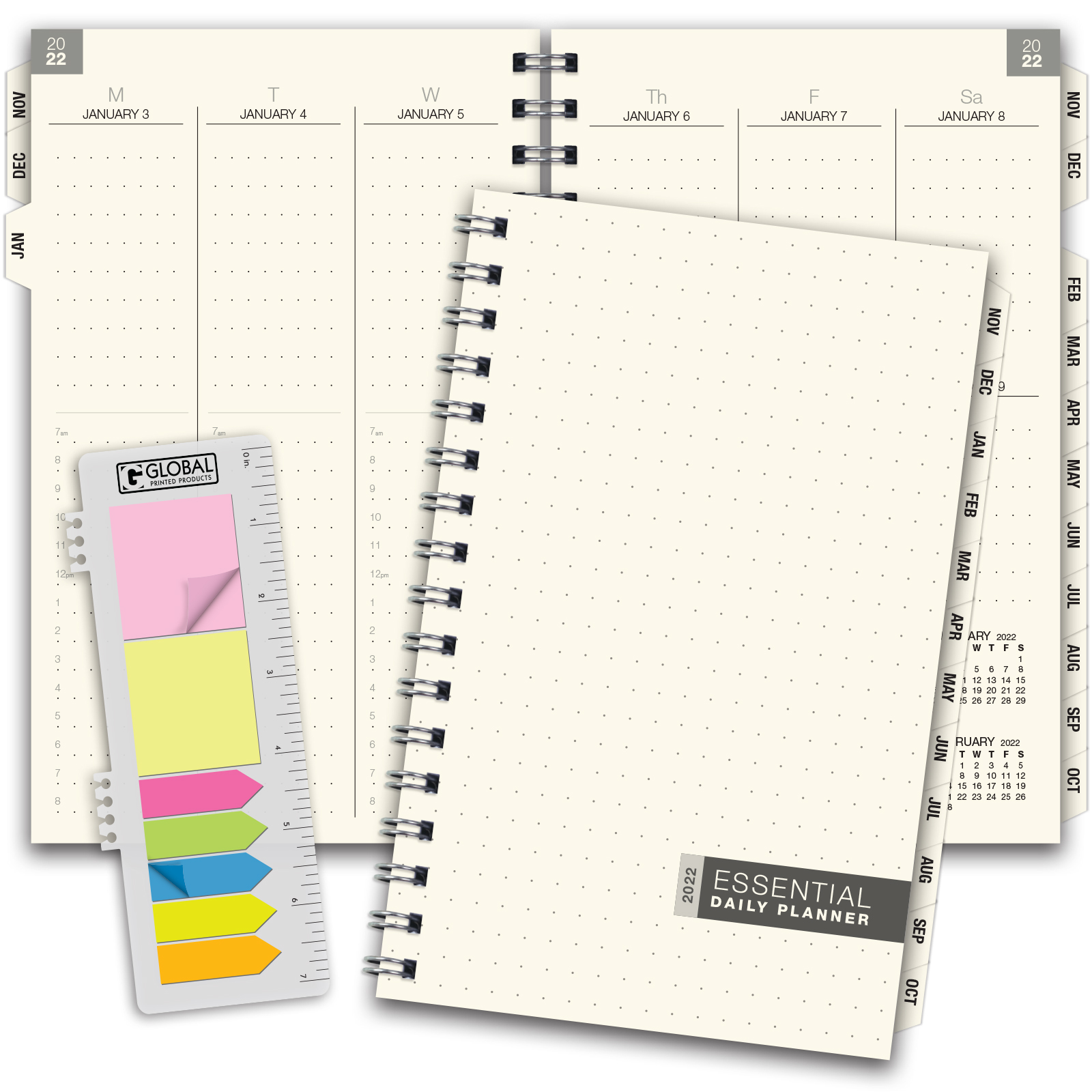 Essential 5x8 monthly weekly 2022 planner with tabs 14 months
